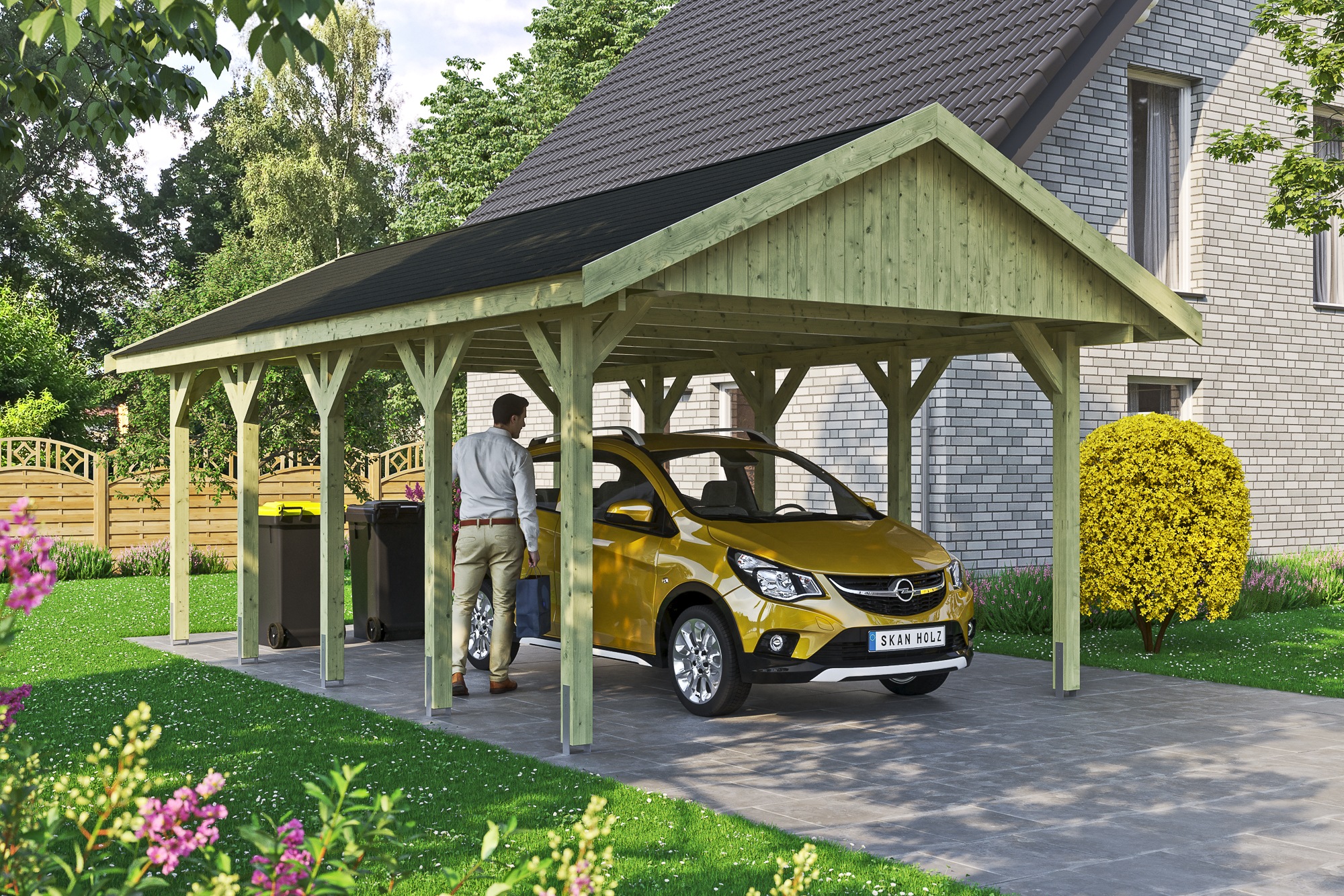Skanholz Einzelcarport »Wallgau«, 340 cm, Grün, mit schwarzen Dachschindeln