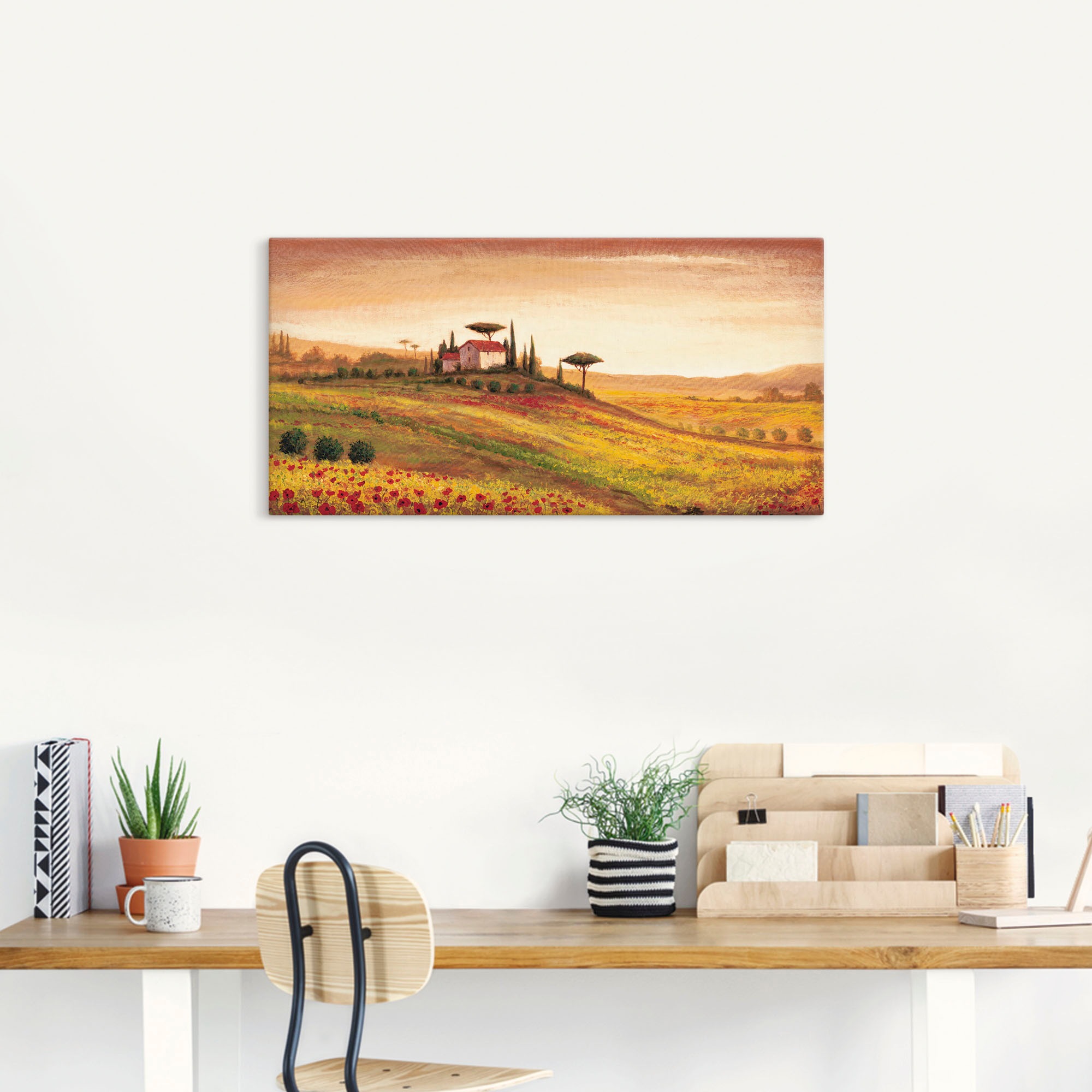 Artland Leinwandbild »Toskanalandschaft mit Mohnblumen«, Europa, (1 St.), auf Keilrahmen gespannt