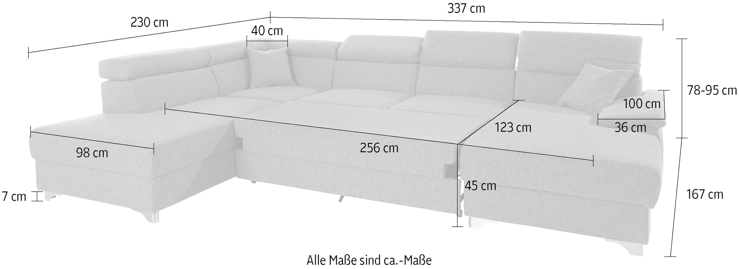 DOMO collection Wohnlandschaft »Mira, inklusive Kopfteilverstellung für mehr Wohlfühlkomfort, U-Form«, wahlweise mit Bettfunktion und Bettkasten, elegant und modern