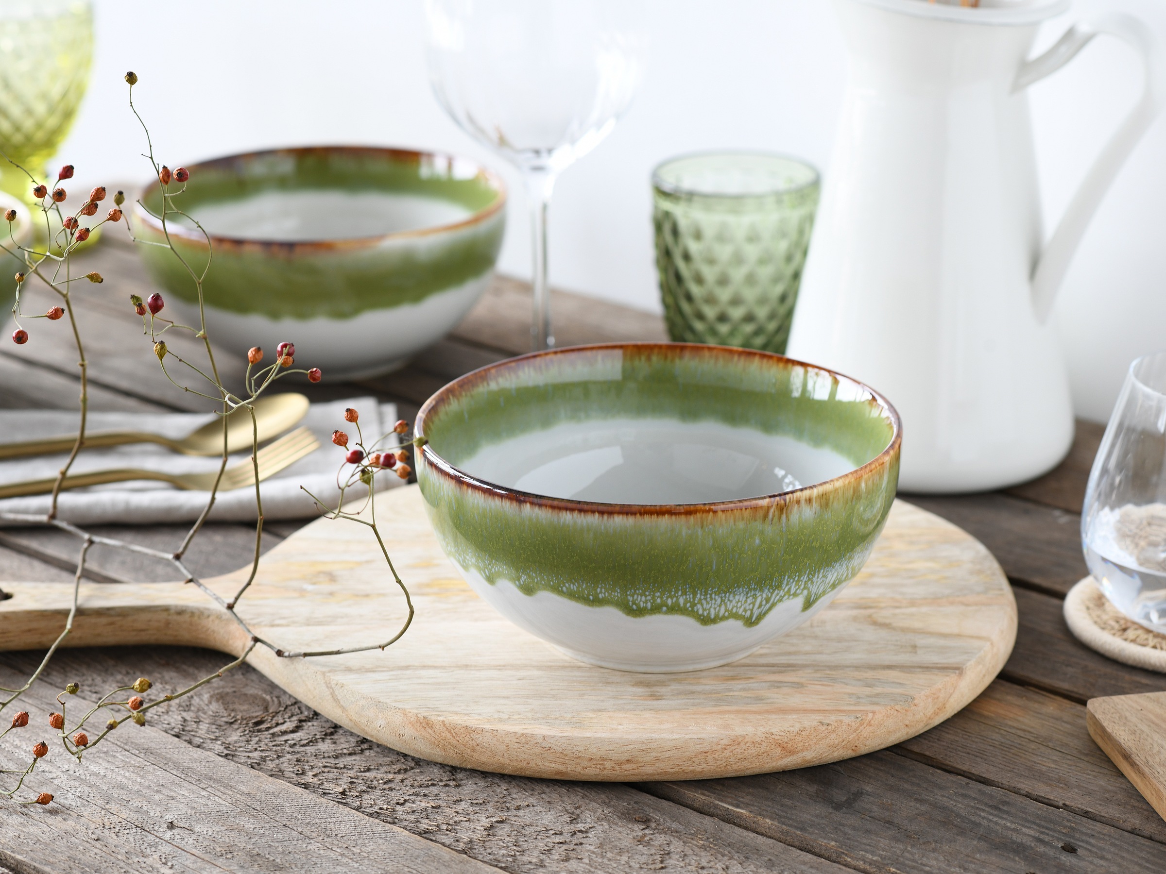 CreaTable Schale »Cascade, Buddha Bowl 17,5 cm 4-tlg«, 4 tlg., aus Steinzeug, Rekativglasur, Healthy Food