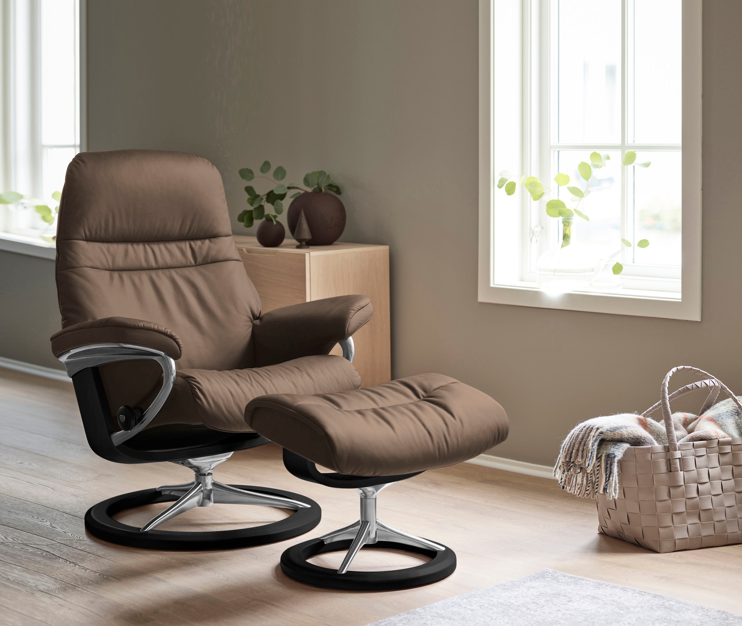 Stressless® Relaxsessel »Sunrise« Set, Relaxsessel mit Hocker,  mit Signature Base, Größe M, Gestell Schwarz