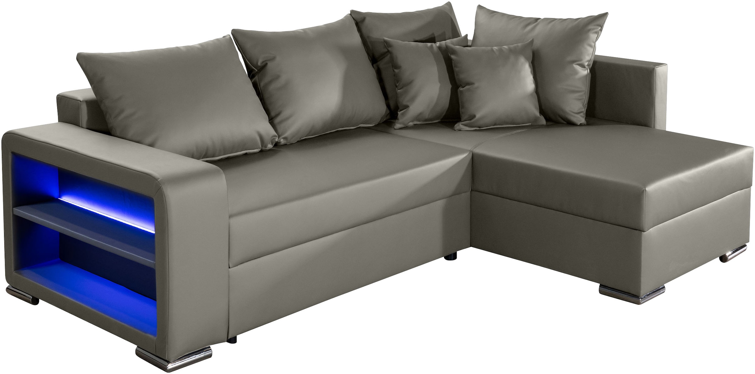 COLLECTION AB Ecksofa »John L-Form, B: 226 cm, Schlaffunktion & Bettkasten« Regalelement mit Licht, Couch mit Federkern, 2 Zierkissen