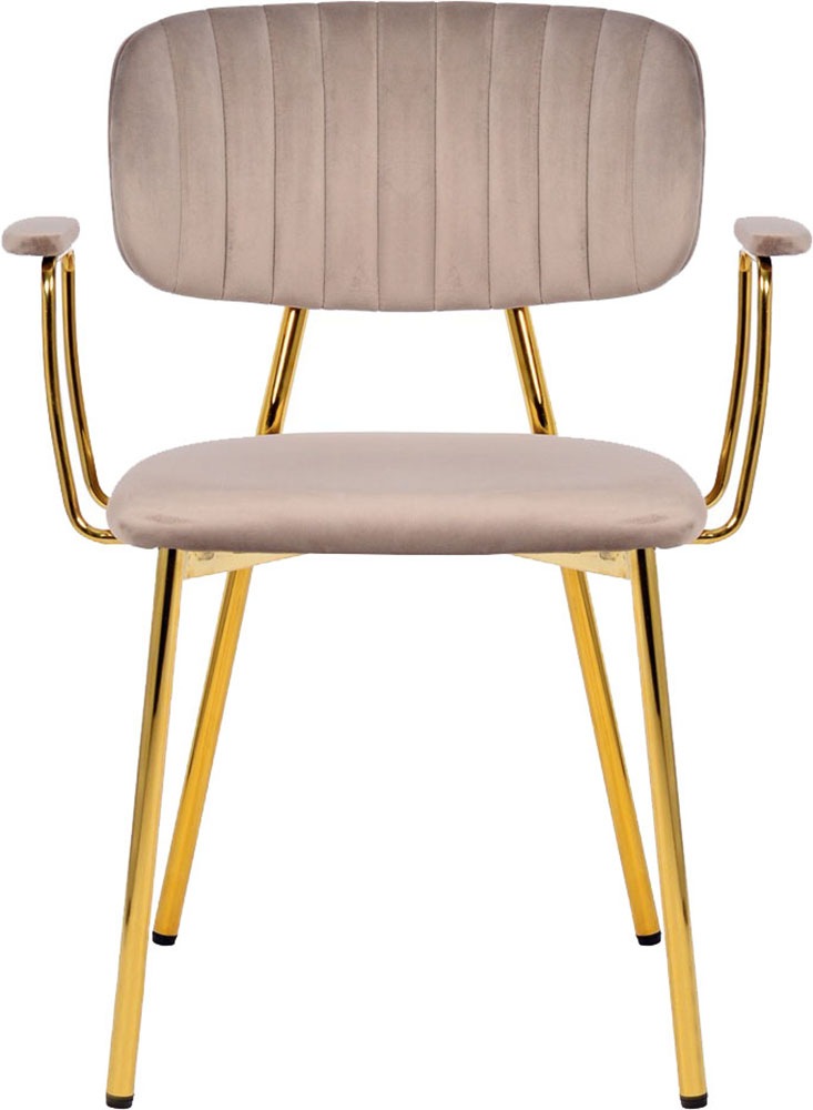 Kayoom Polsterstuhl »Stuhl Giselle 225 2er-Set, Gestell aus Edelstahl«, (Set), 2 St., mit Armlehnen, goldenes Gestell aus Edelstahl, Samtbezug, Ziernähte