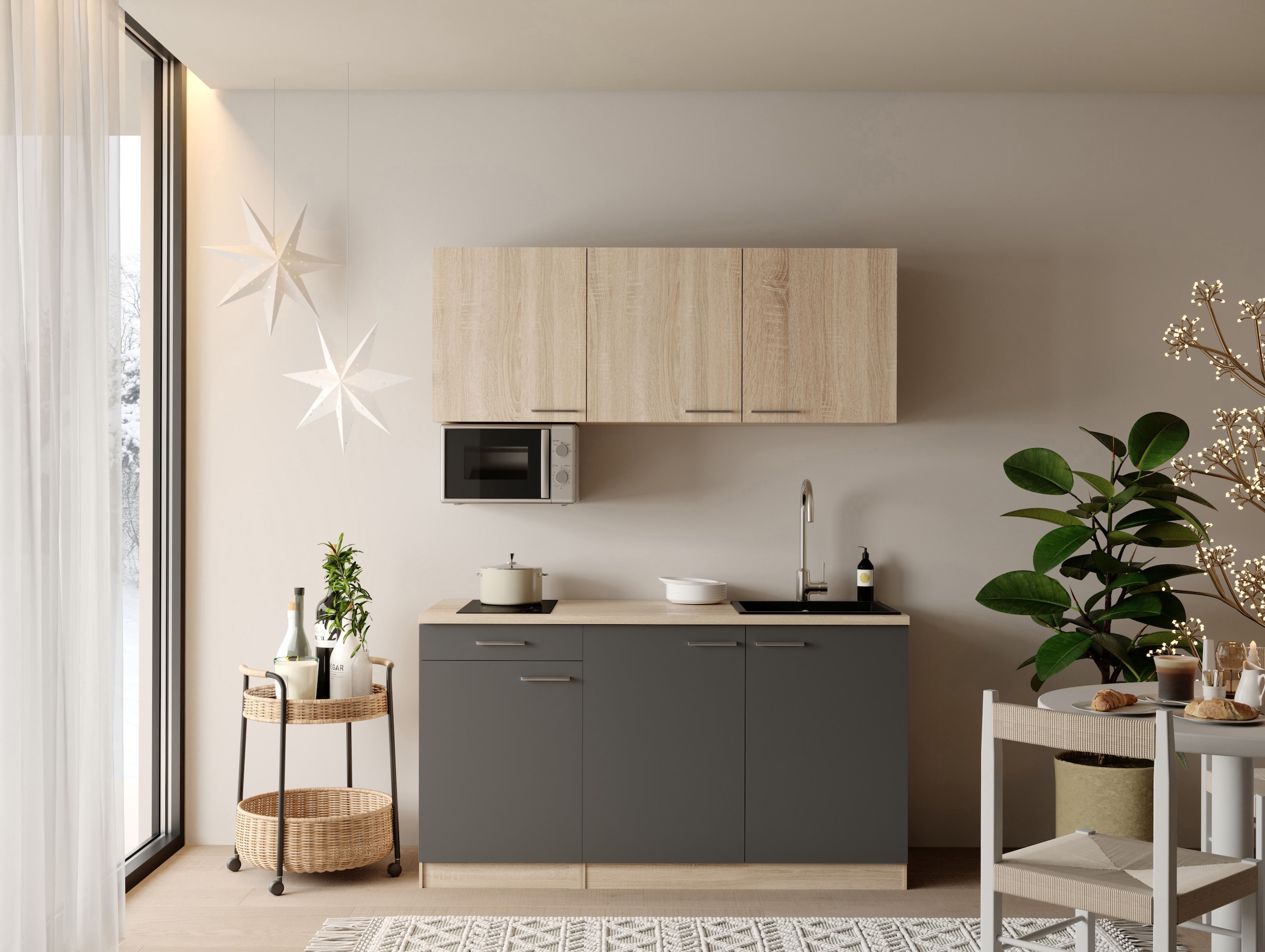 RESPEKTA Pantryküche »Ingrid, inkl. Mikrowelle« zerlegt, wahlweise mit Kühlschrank, Soft-Close-Funktion, Breite 150 cm