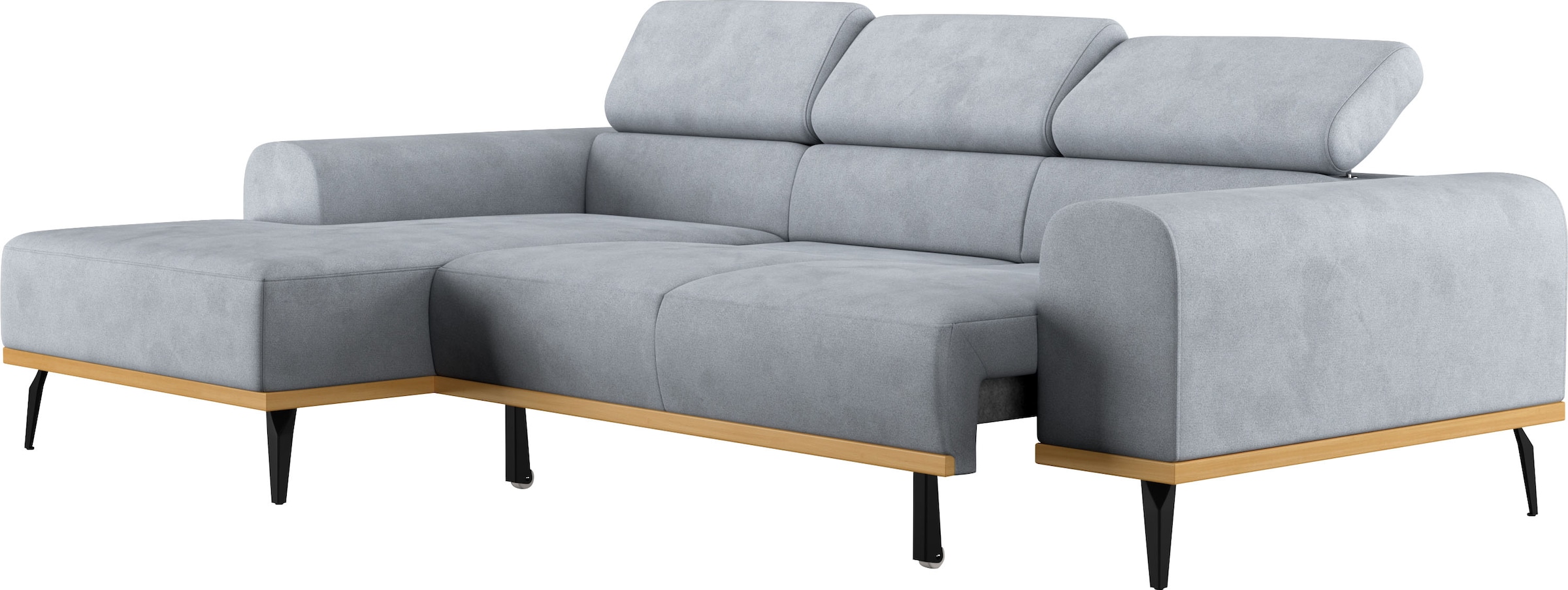 Places of Style Ecksofa »Carlo L-Form«, mit Kopfteilverstellung & Holz-Rahmenoptik, optional Relaxfunktion