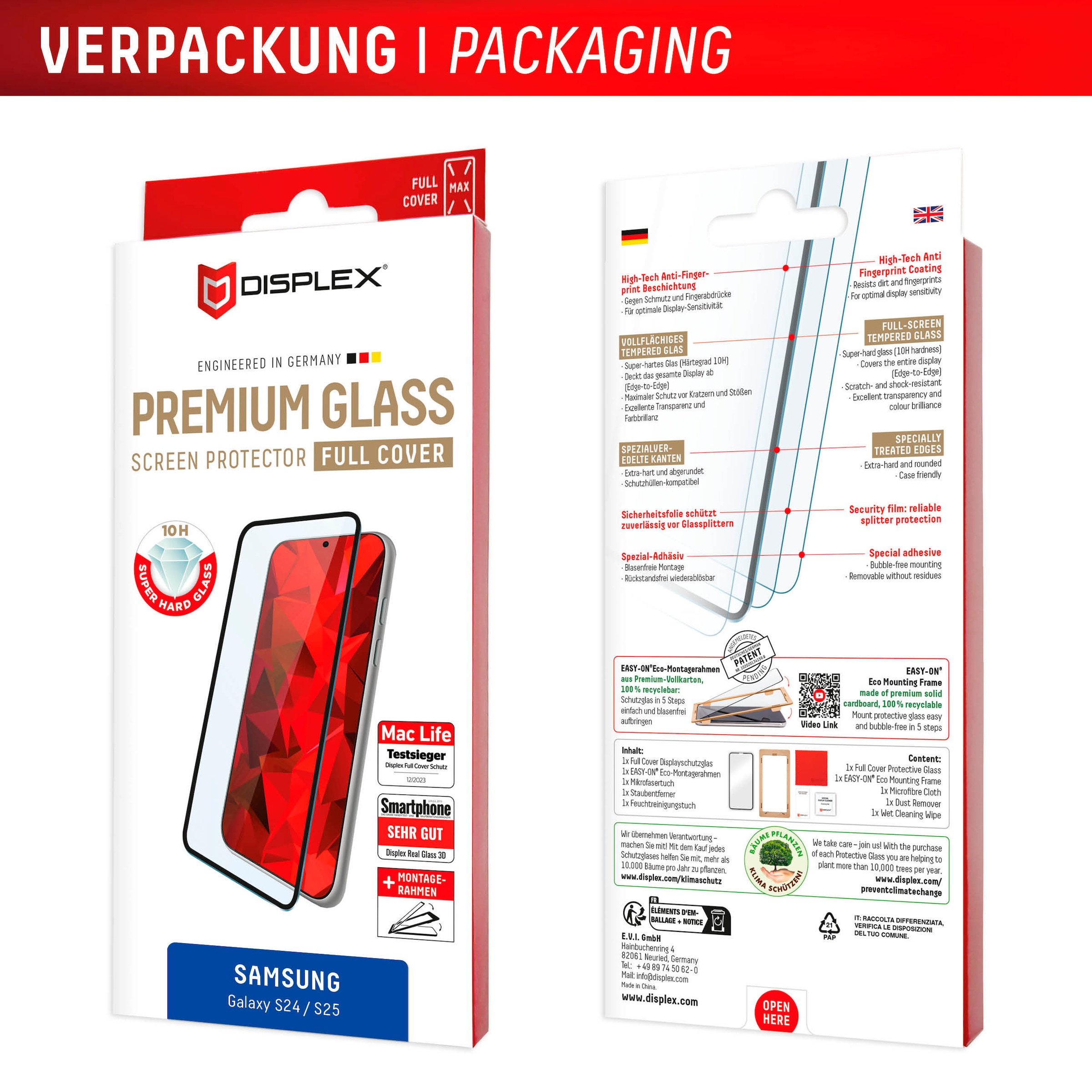 Displex Displayschutzglas »Real Glass FC«, für Samsung Galaxy S24-Samsung Galaxy S25, Displayschutzfolie Displayschutz kratzer-resistent 10H splitterfest