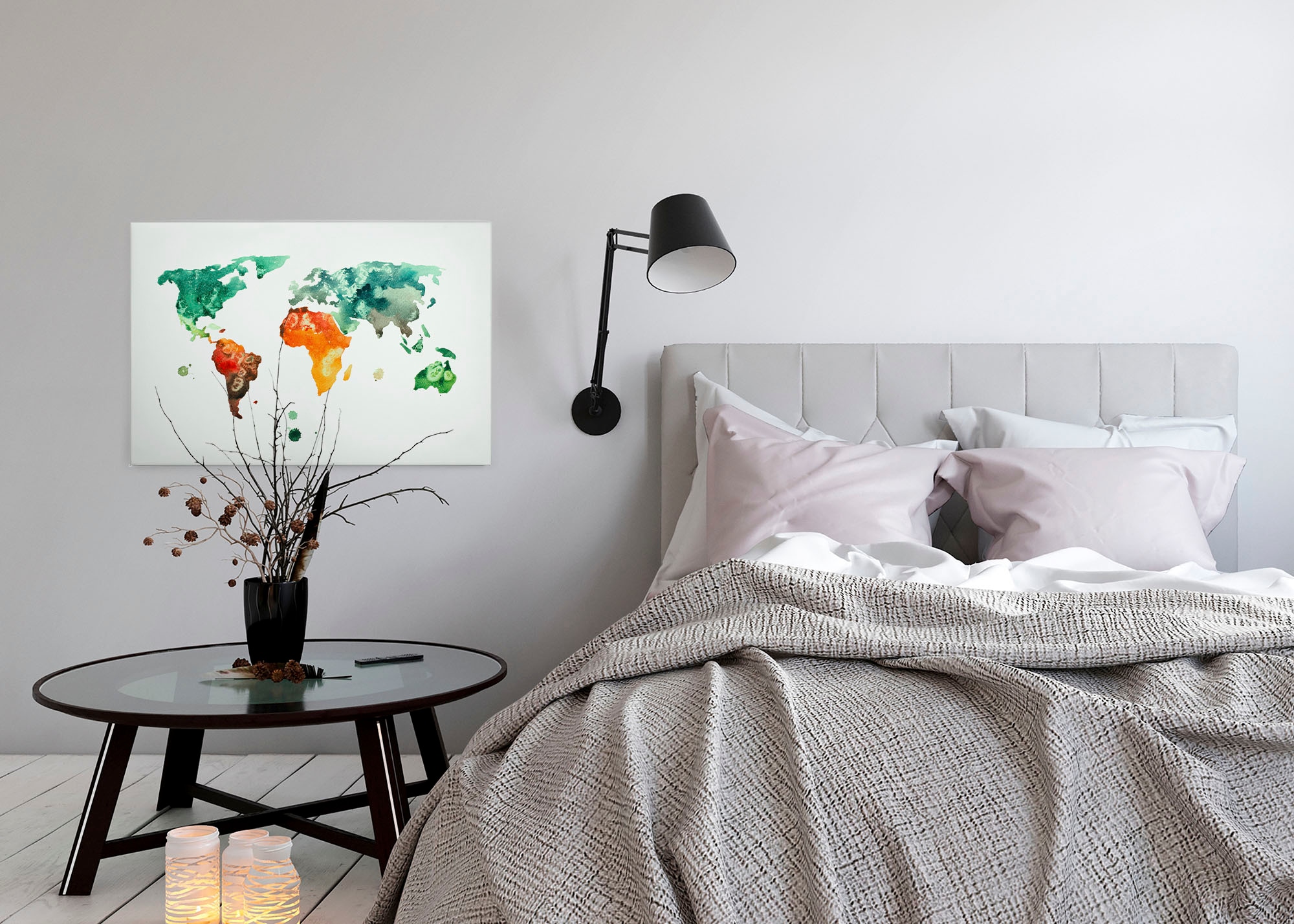 A.S. Création Leinwandbild »Colourful World 3«, Kunst-Weltkarte-Kinder, (1 St.), Atlas Weltkarte Bunt Aquarell Keilrahmen Leinwand-Bild Wohnzimmer Wand