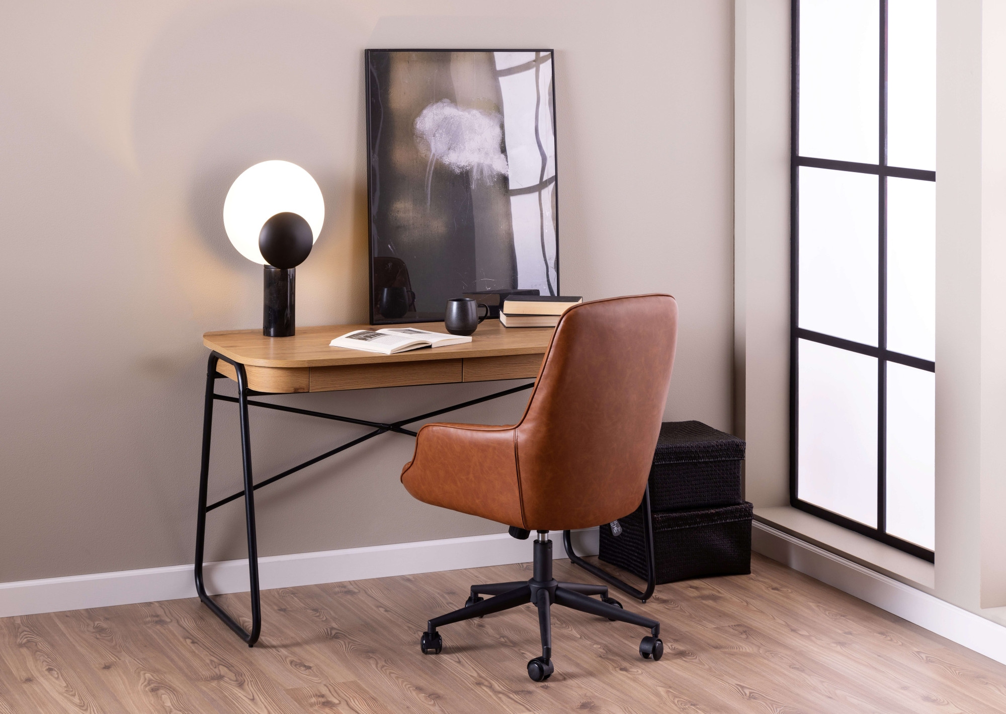 ACTONA GROUP Arbeitstisch »Blueton«, Schreibtisch, 2 Schubladen, Wildeiche rau Papier, 120x60x75 cm