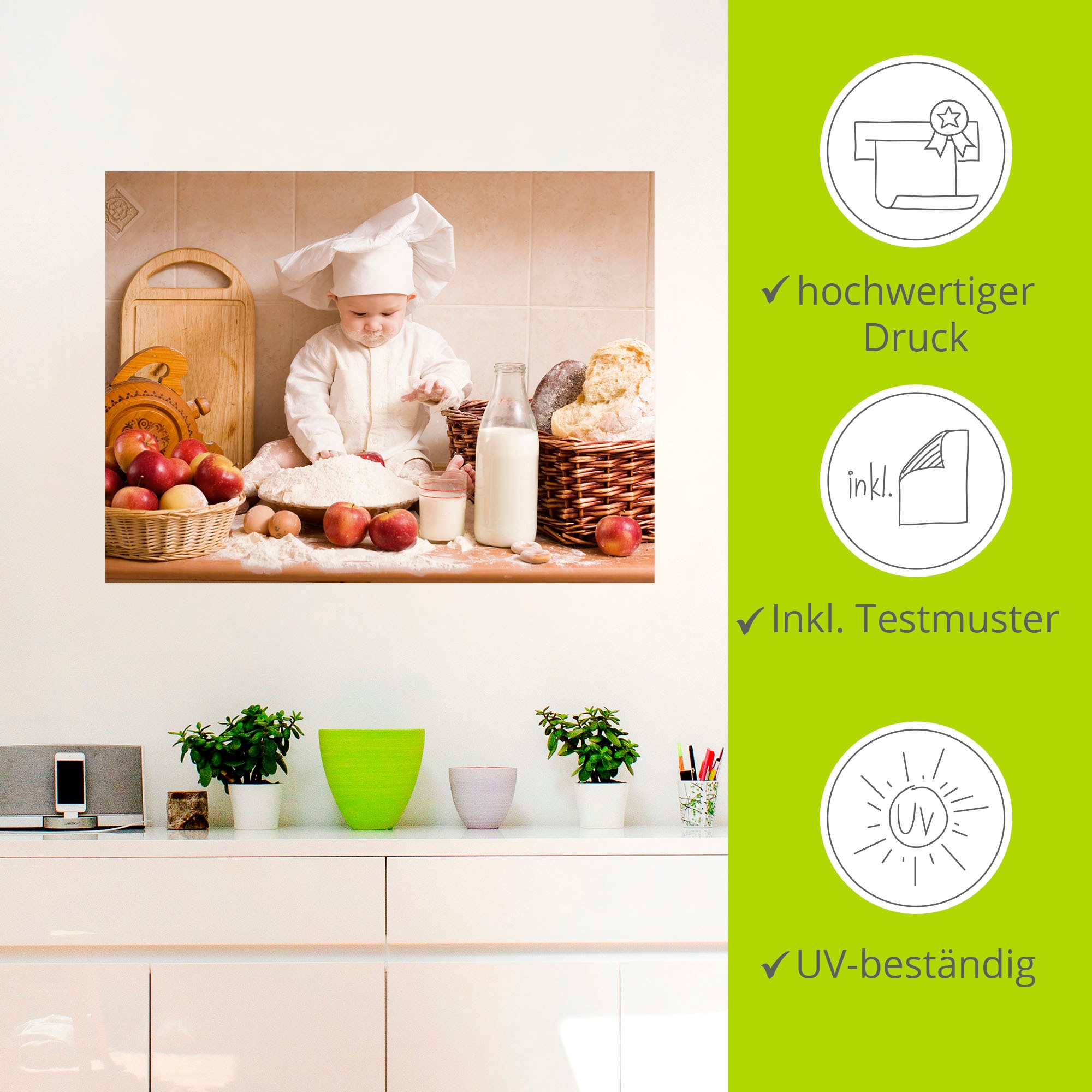 Artland Wandbild »Küche Junge Kind Backen«, Bilder von Kindern, (1 St.), als Alubild, Outdoorbild, Leinwandbild, Poster, Wandaufkleber