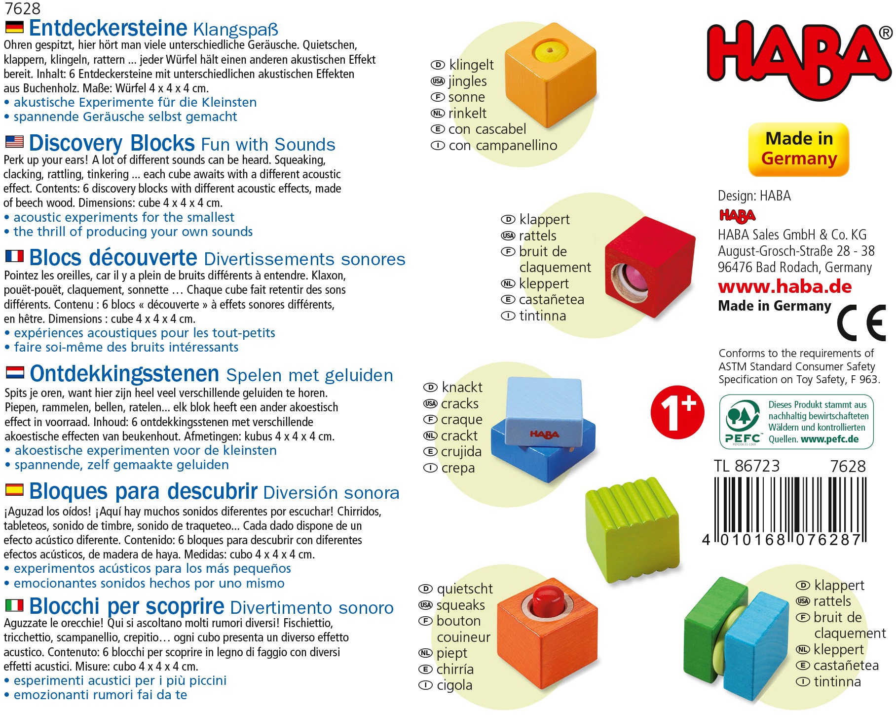 Haba Spielbausteine »Entdeckersteine, Klangspaß«, (6 St.), mit Soundeffekt, Made in Germany