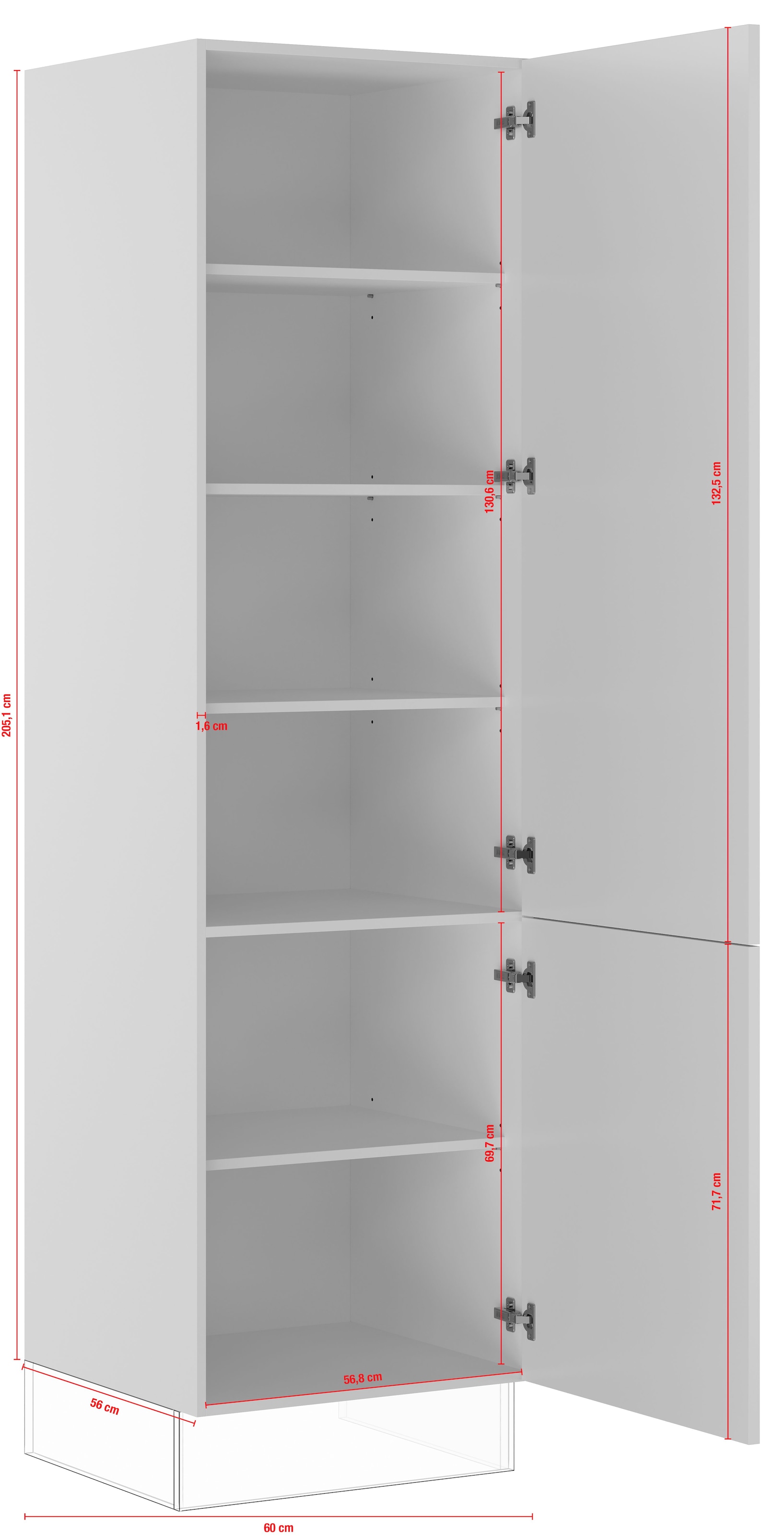 IMPULS KÜCHEN Seitenschrank »"Prag", Breite/Höhe: 60/205,1 cm«, vormontiert, mit Drehtüren, mit verstellbaren Fachböden