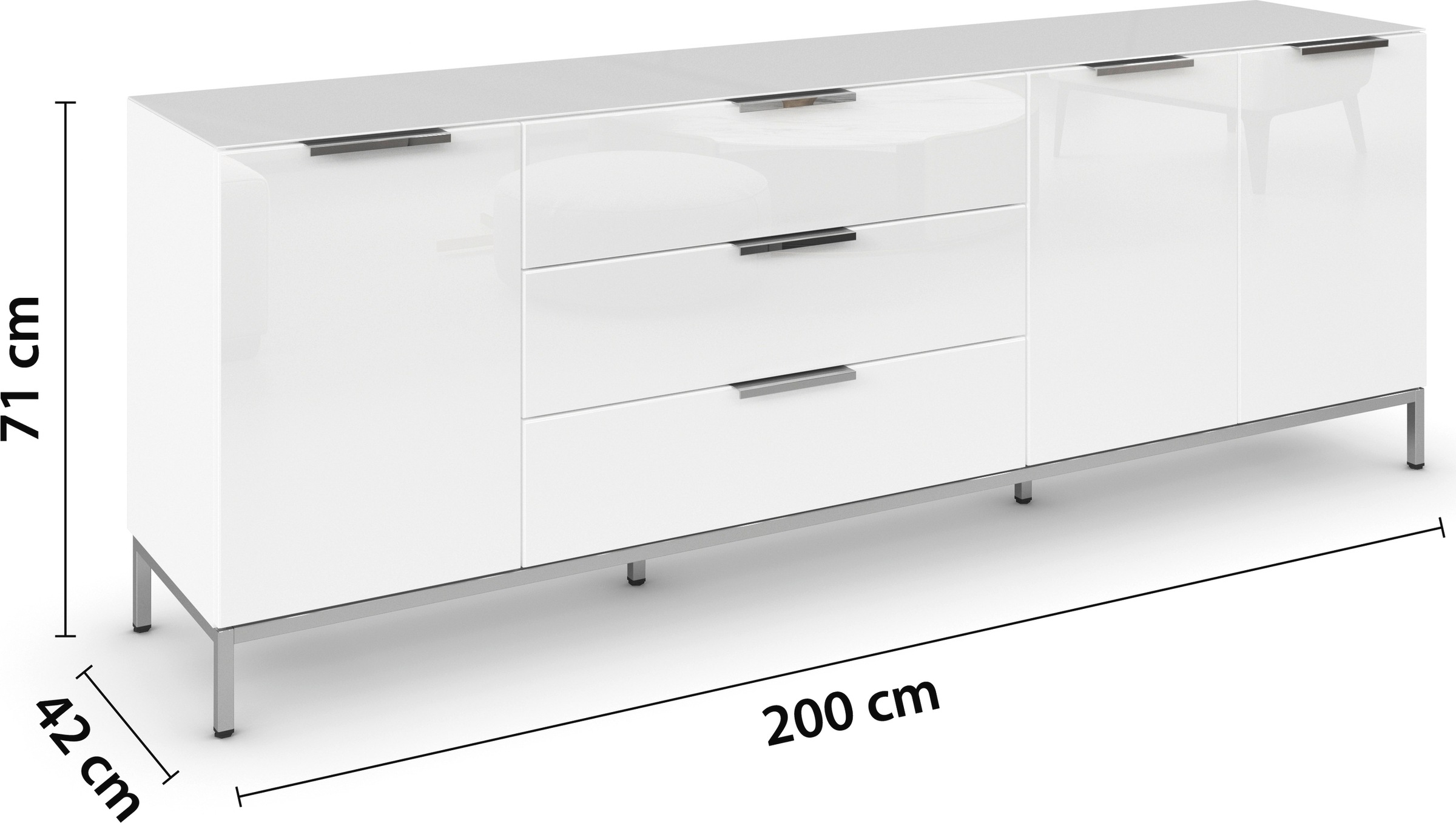 rauch Kombikommode »Kommode Türkommode Sideboard Kombikommode FLIPP mit Glasfront«, (Breite 200 cm mit 2 Einlegeböden), 3-türig, 3 Schubladen, Soft-Close-Funktion, Oberboden und Front Glas