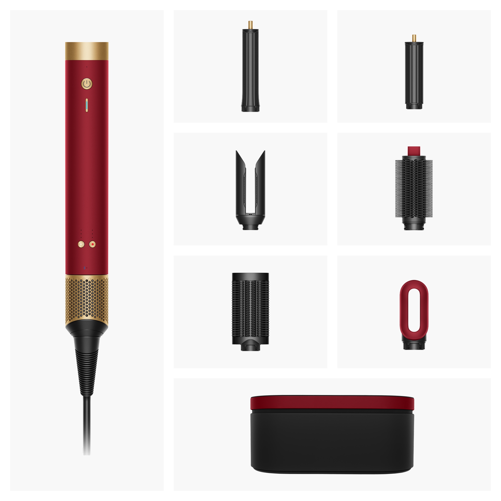 DYSON Multihaarstyler »und -trockner Dyson Airwrap Co-anda 2x™ Straight+Wavy Samtrot/Gold« 6 Aufsätze 6-in-1-Styling. 2-mal stärkerer Luftstrom für mehr Leistung.