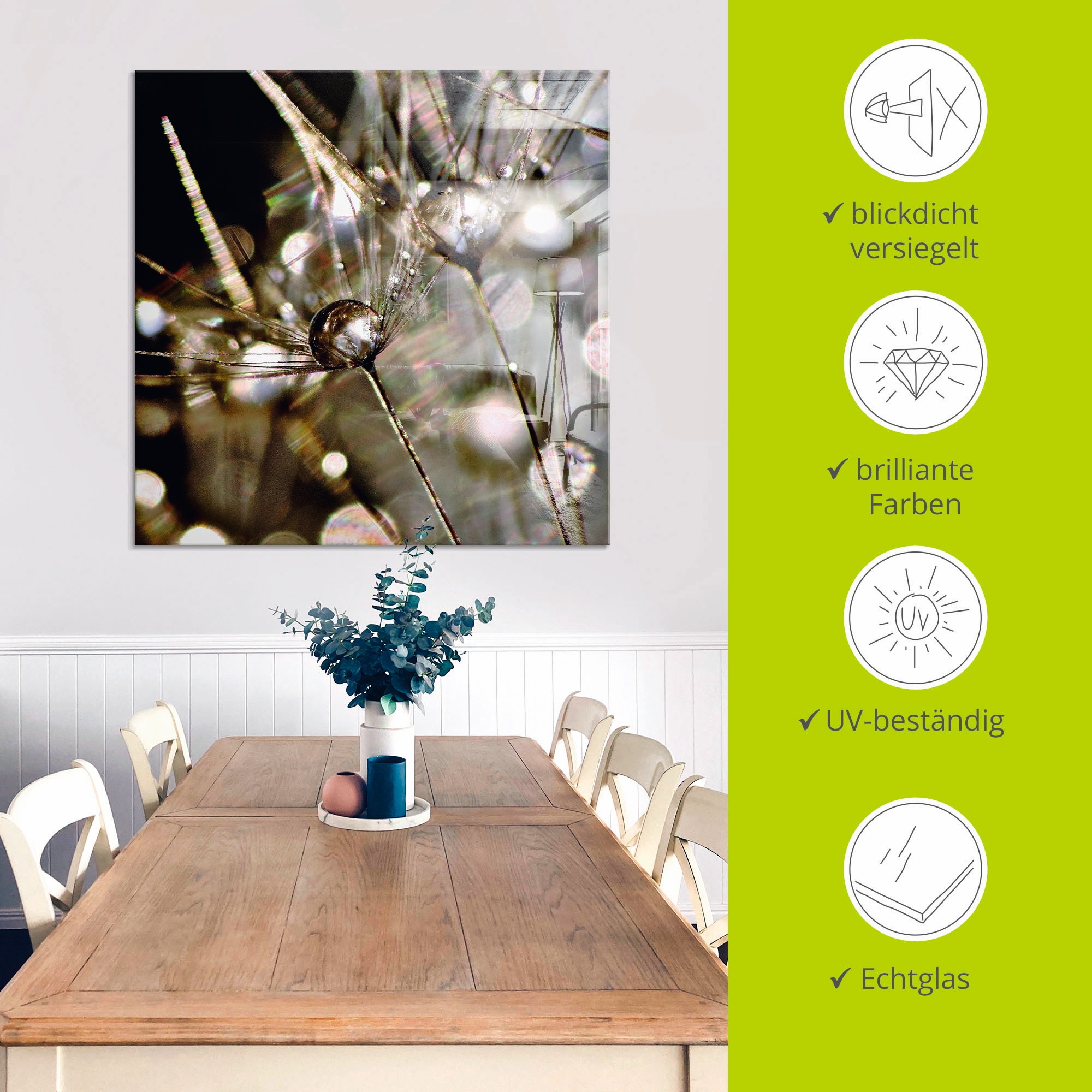 Artland Glasbild »Pusteblume mit Wasserperlen«, Blumen, (1 St.), in verschiedenen Größen