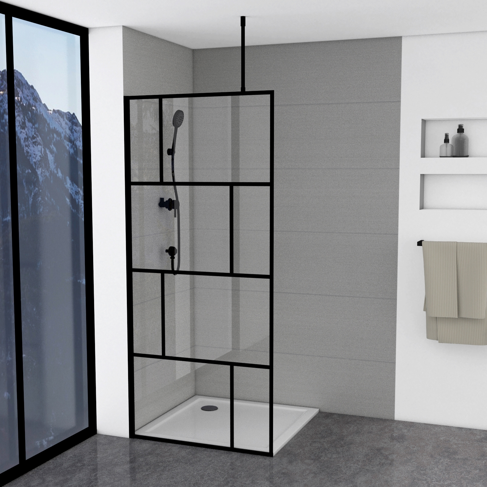 Marwell Walk-in-Dusche »Bricks«, 90 x 195 cm, inkl. Haltestange für Deckenmontage