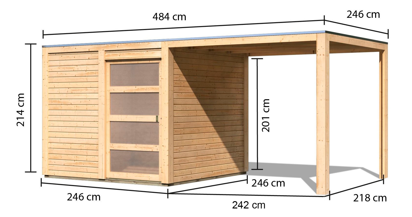 Karibu Gartenhaus »Quellsee 1«, (Set), mit Anbaudach, naturbelassen oder terragrau
