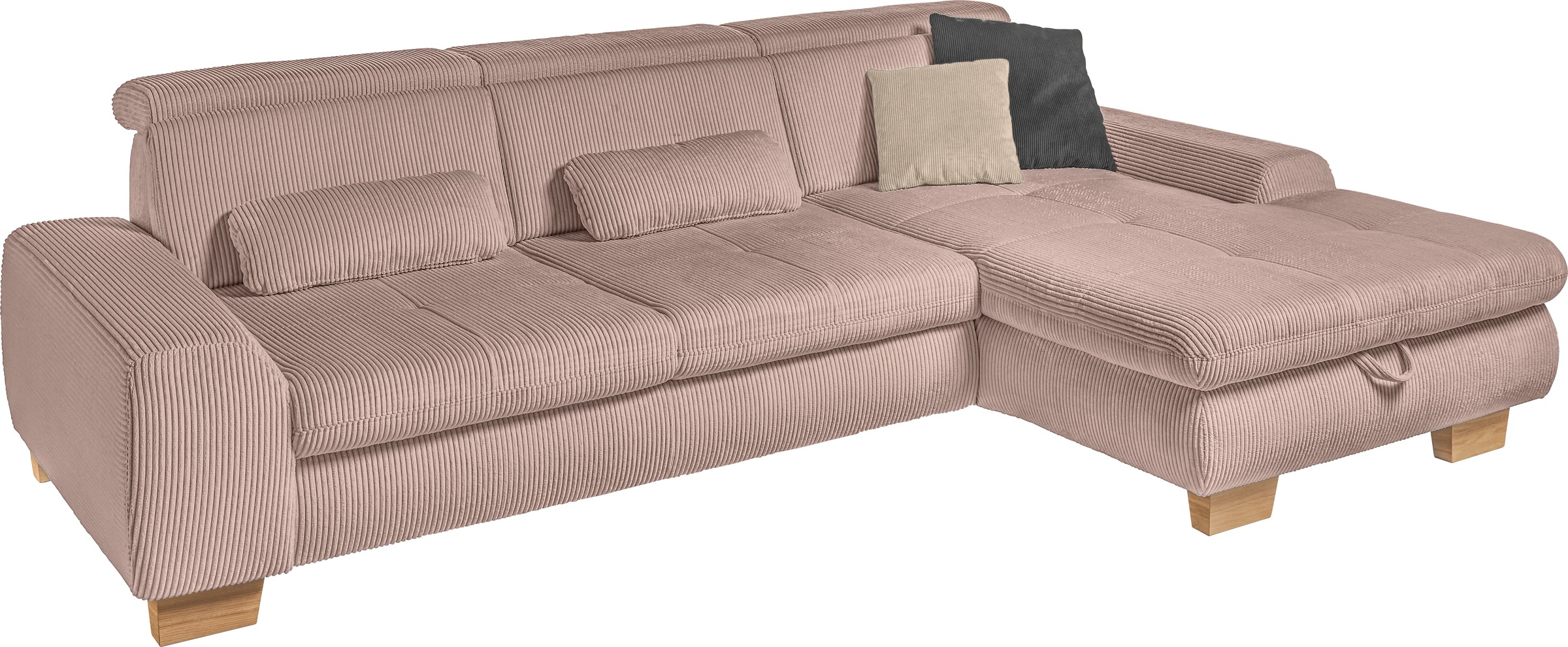 set one by Musterring Ecksofa »SO 3400 Sitzhöhe 47cm oder 49cm, Sitztiefe verstellbar, B/T: 307/195cm«, whlw. mit Funktion, Kaltschaum, in Cord, silver, Sitzhöhe 47