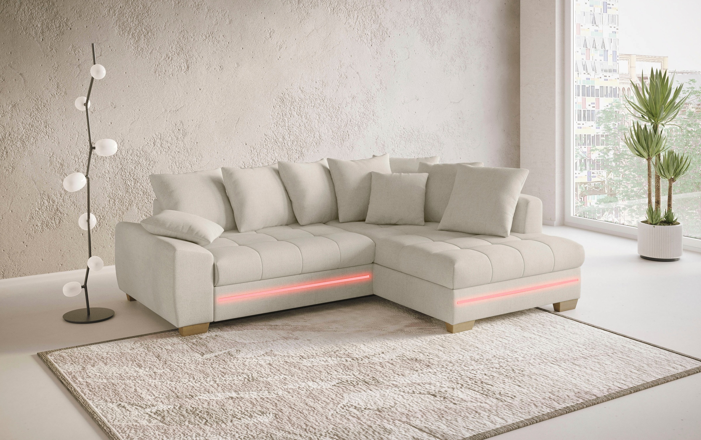 Mr. Couch Ecksofa »Nikita II, L-Form«, mit RGB-LED Beleuchtung, wahlweise mit Bett, Bettkasten, Kaltschaum