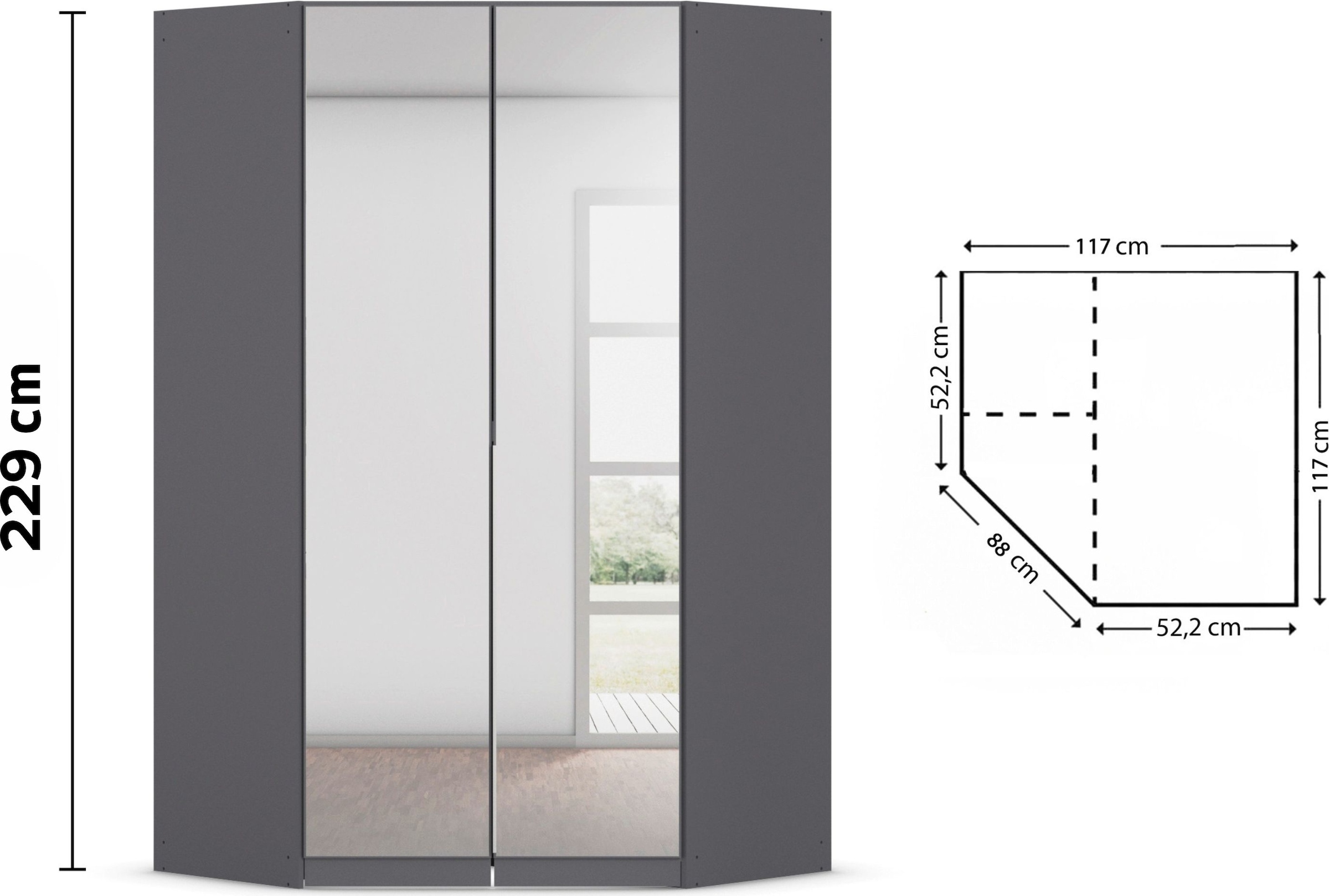 rauch Eckkleiderschrank »Kleiderschrank Schrank Ankleidezimmer Schlafzimmer Garderobe AGORDO«, (in zwei Griff-Farben), mit Spiegeltüren, voll ausgestattet mit viel Stauraum MADE IN GERMANY