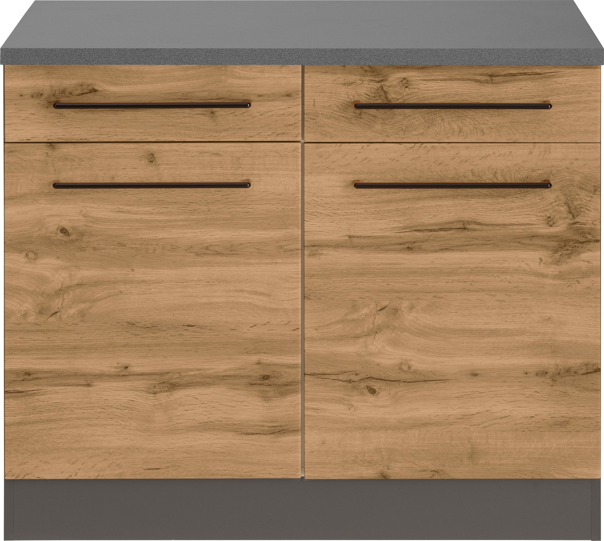 KOCHSTATION Unterschrank »KS-Tulsa«, 100 cm breit, 2 Schubkästen, 2 Türen, schwarzer Metallgriff, MDF Front