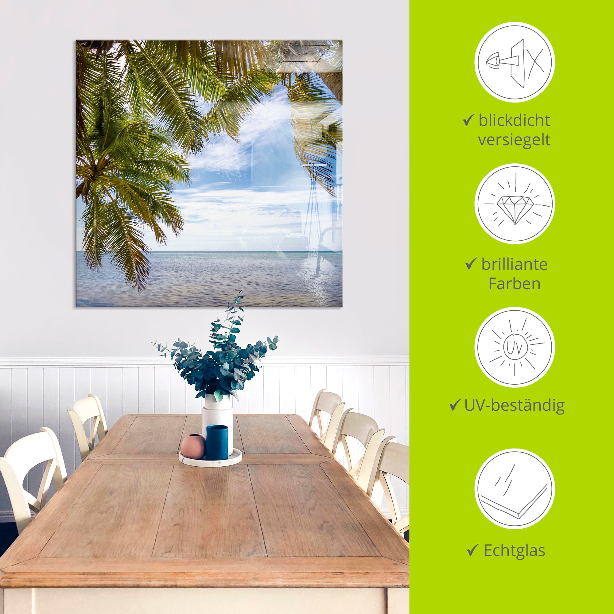 Artland Glasbild »Florida Keys Das Meer«, Bäume, (1 St.), in verschiedenen Größen