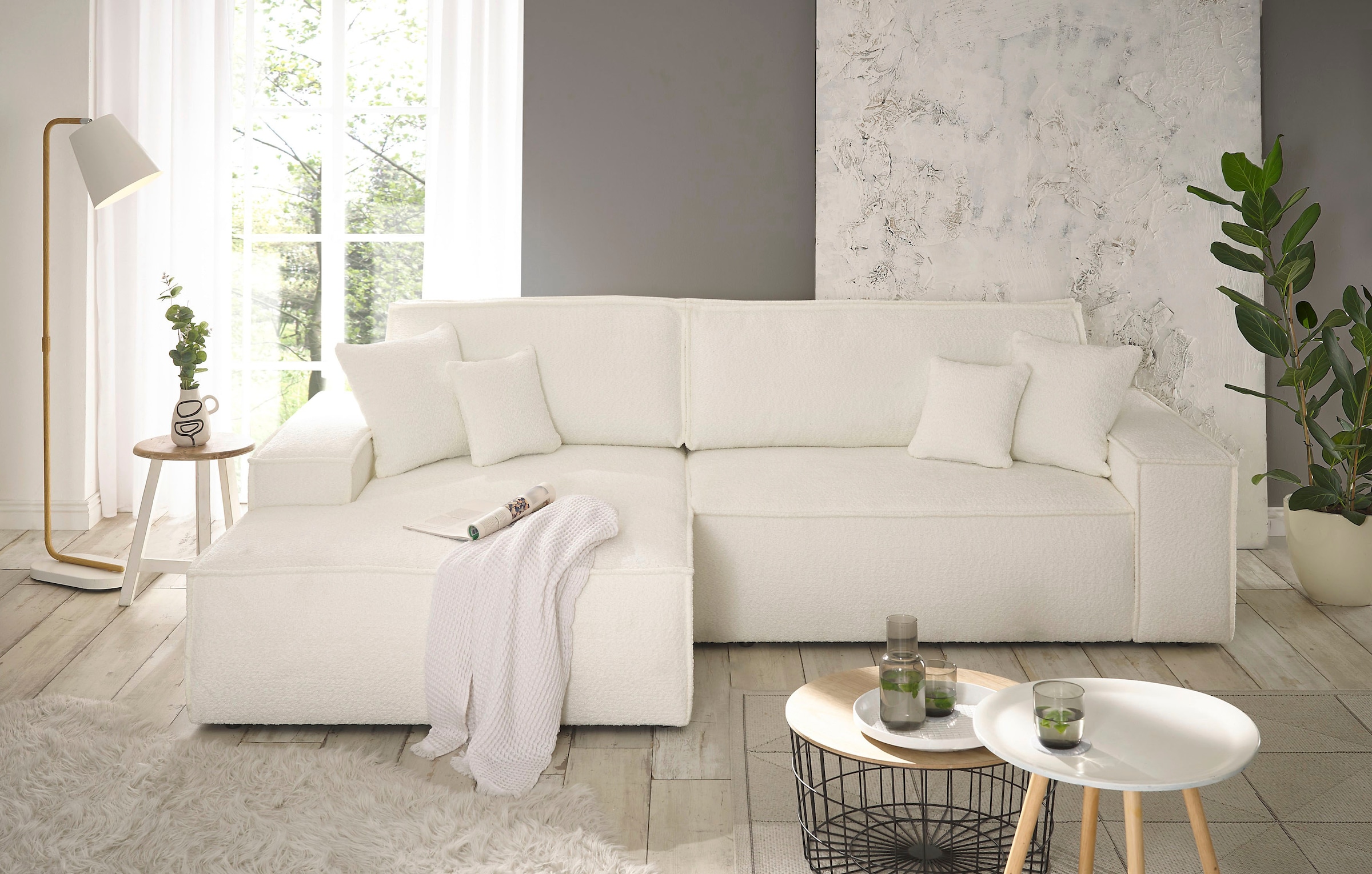 andas Ecksofa »Finnley Schlafsofa 267 cm in Bouclé, Struktur fein u. Cord, günstig online kaufen