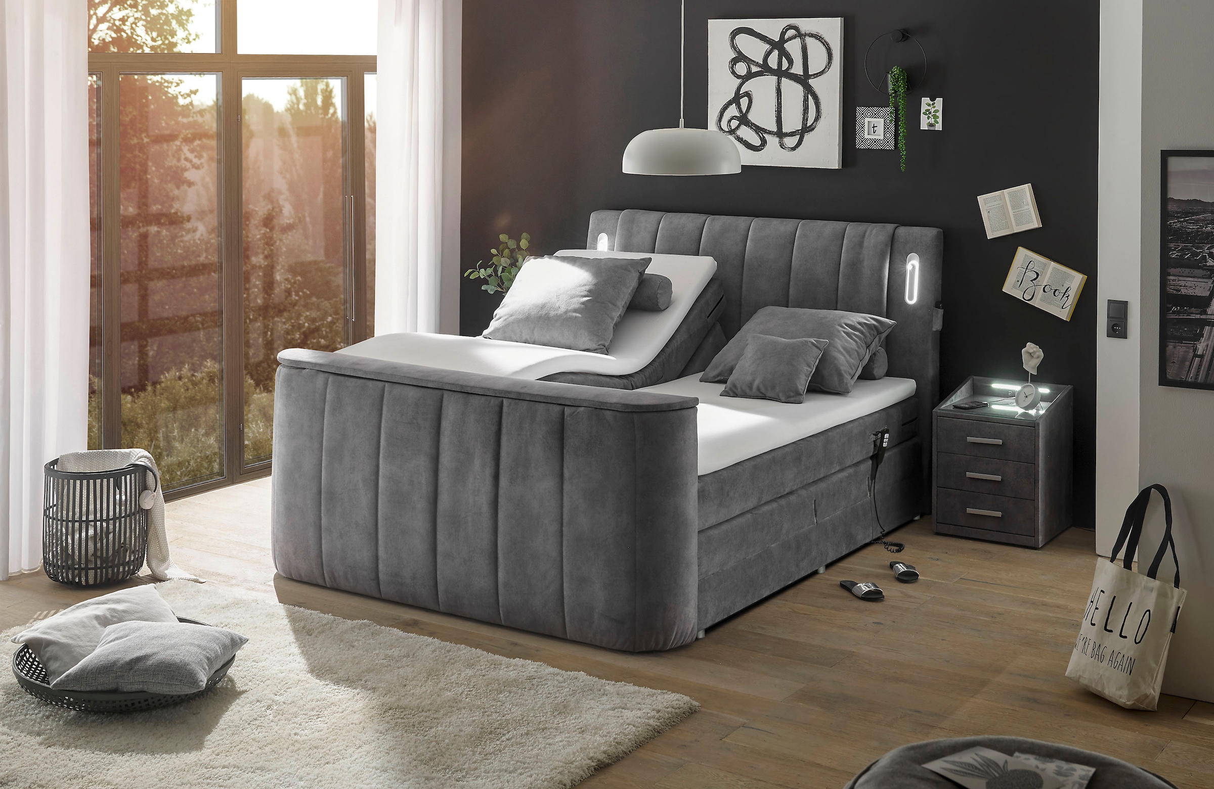 ED EXCITING DESIGN Boxspringbett »Dallas« 6 Stk. tlg. inkl. Topper, LED-Bel günstig online kaufen