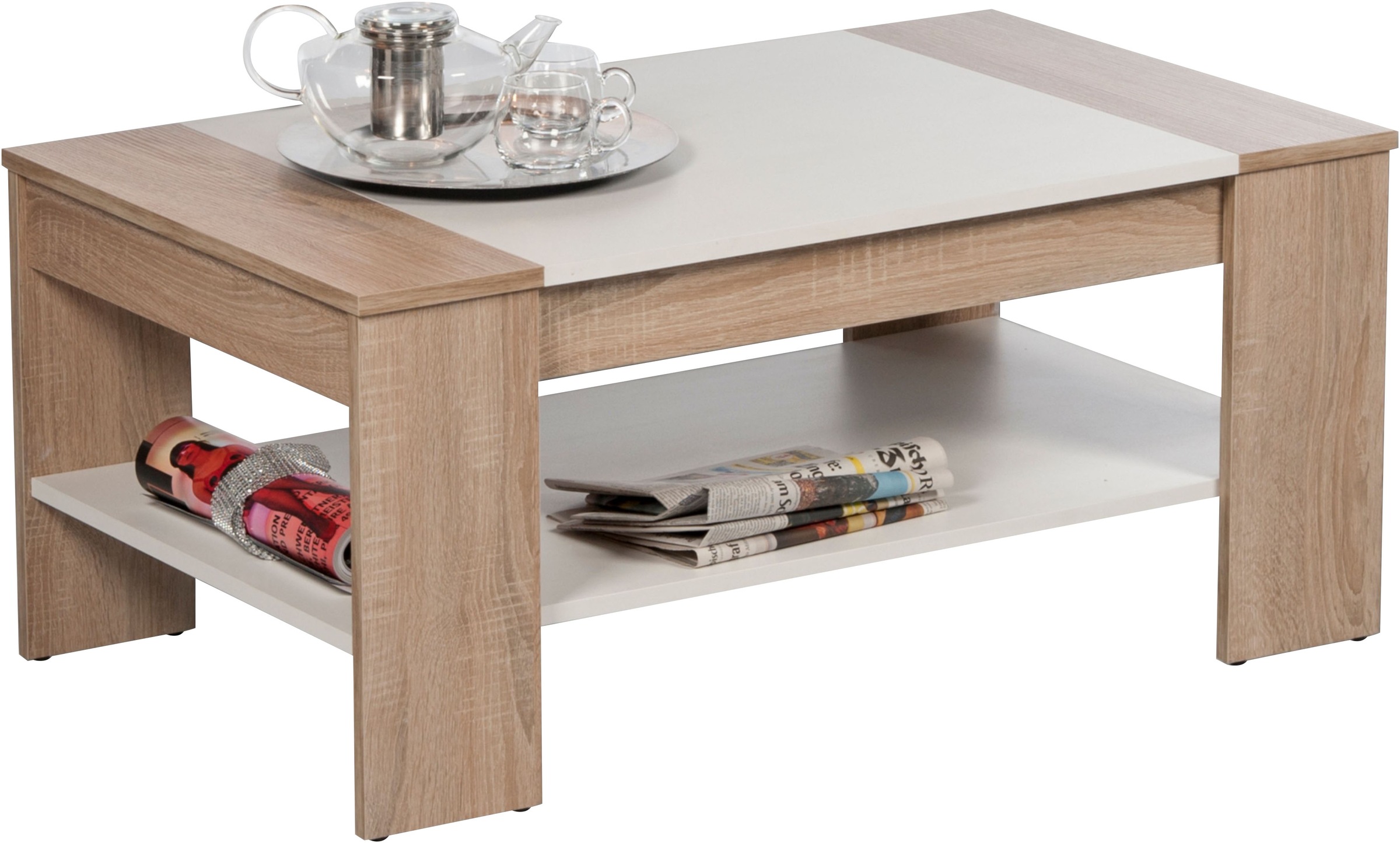 Stolkom Couchtisch »Finley mit Ablageboden, Eiche Sonoma Weiß, BxHxT 100x44 günstig online kaufen