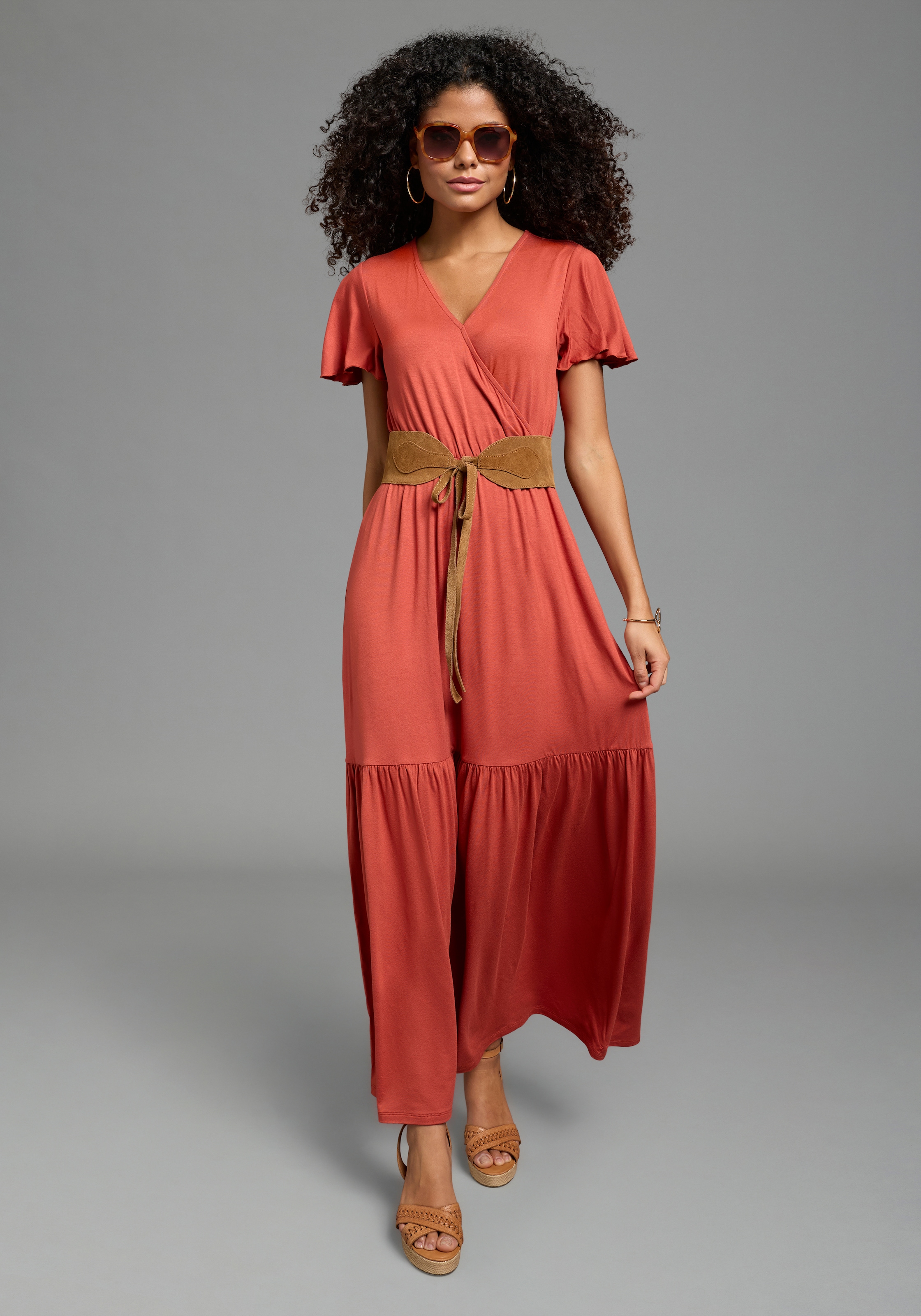 Laura Scott Sommerkleid langer Schnitt, für warme Tage, aus Single Jersey, mit Flügelärmeln