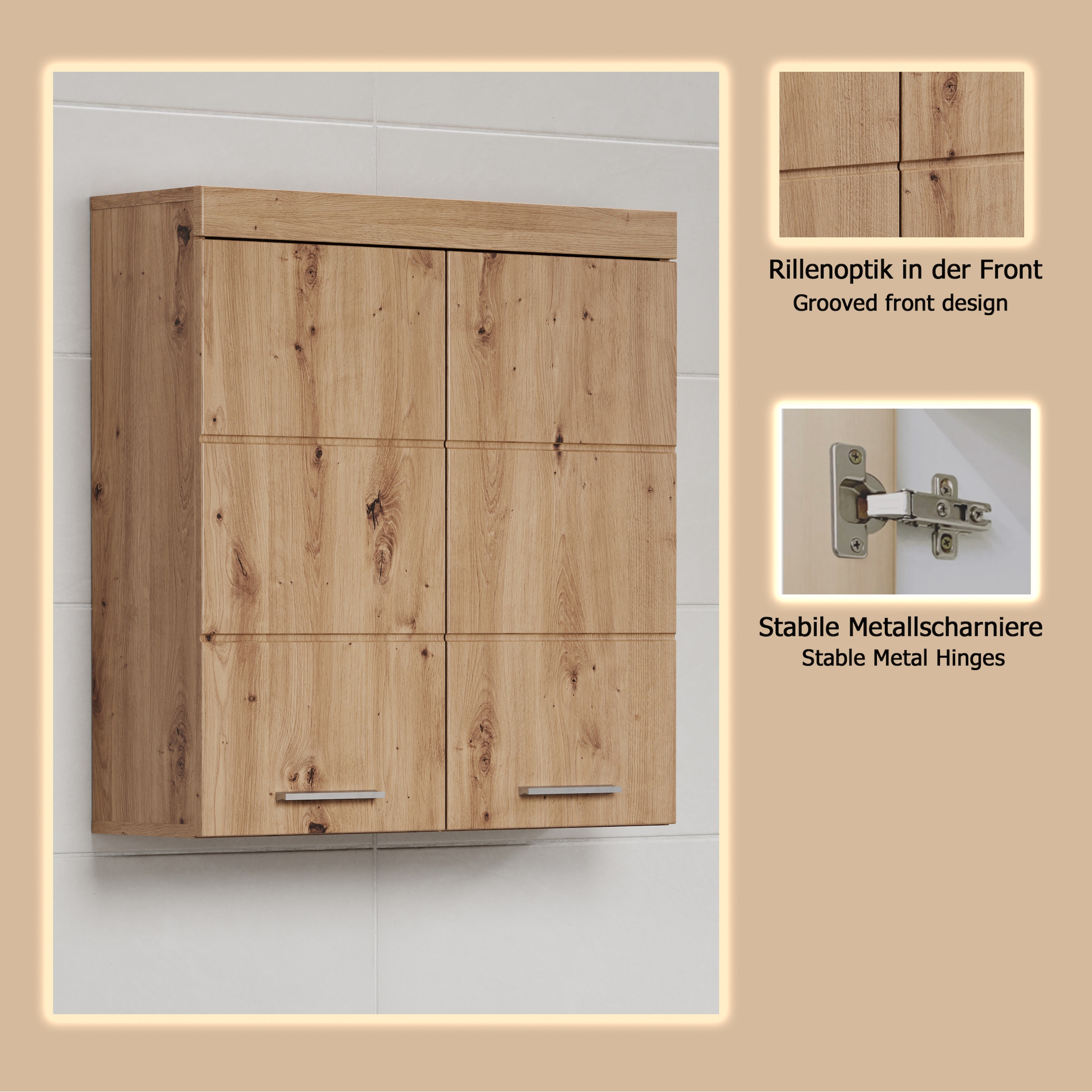 welltime Hängeschrank »Avena«, Badschrank breit mit verstellbaren Böden - Maße (B/T/H) 73/23/77 cm