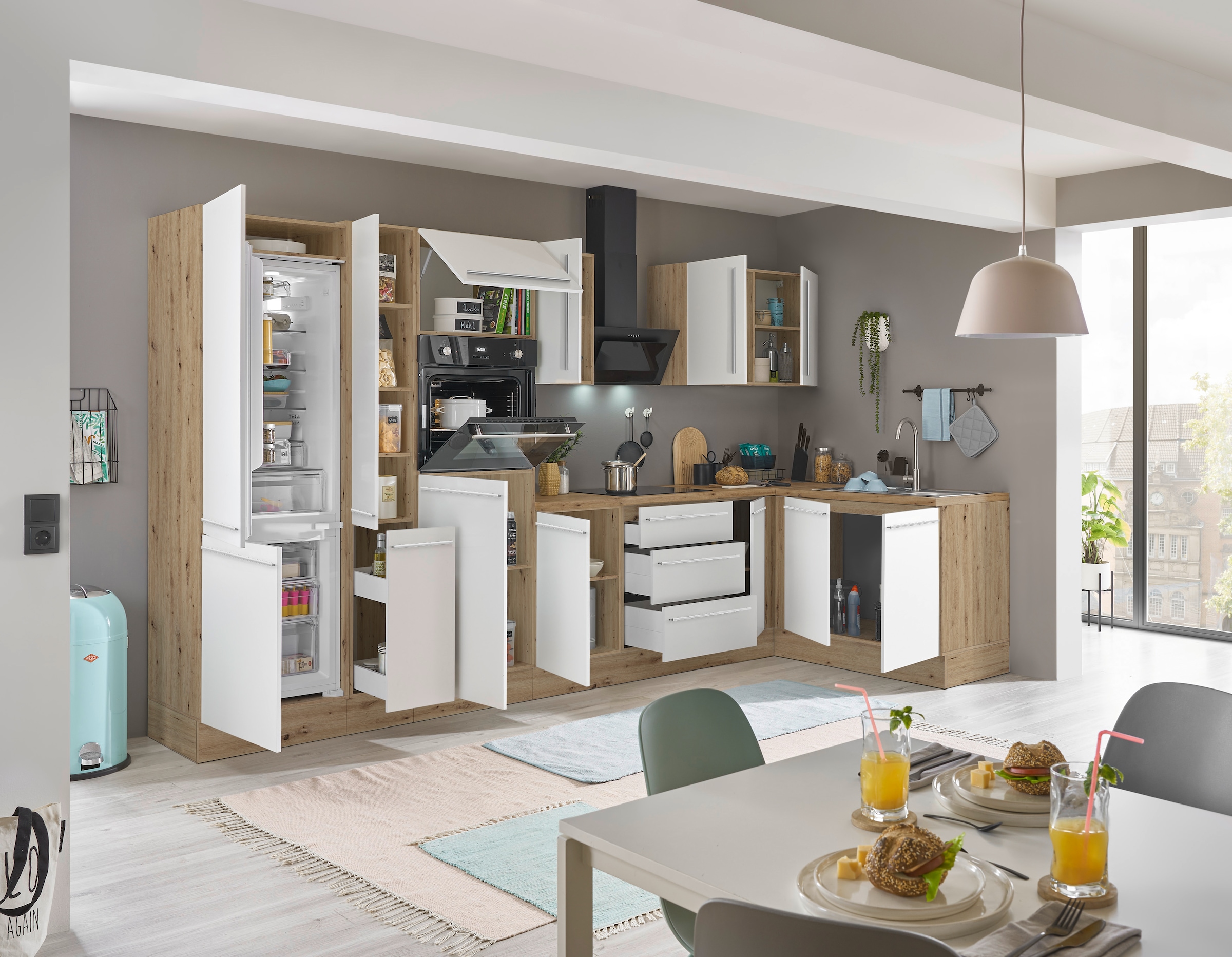 KOCHSTATION Winkelküche »Florida, Stellbreite 360x165 cm«, wahlweise mit E-Geräten, mit Softclose für Türen und Schubkästen