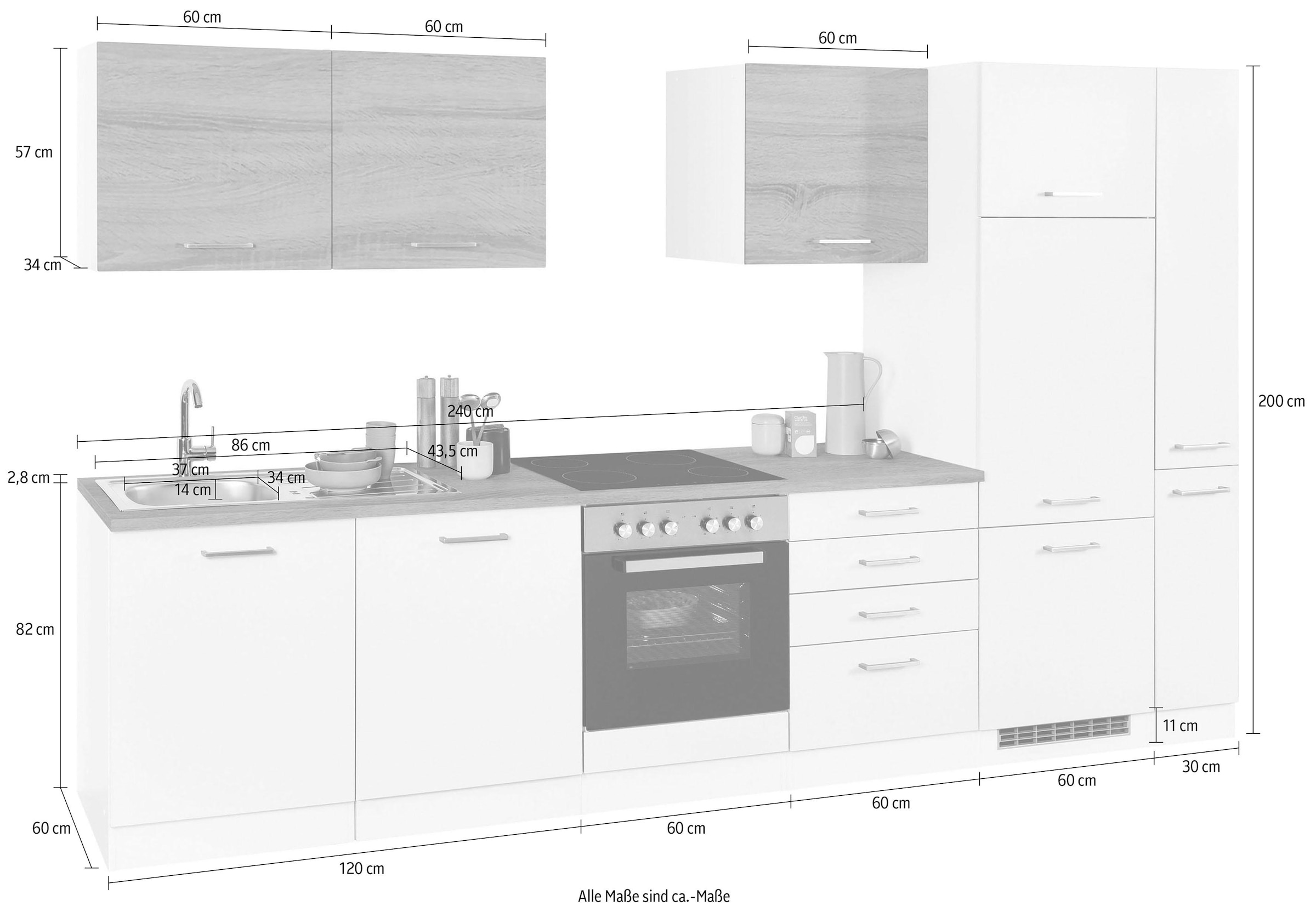 KOCHSTATION Küchenzeile »KS-Visby«, ohne E-Geräte, Breite 330 cm für Kühlschrank