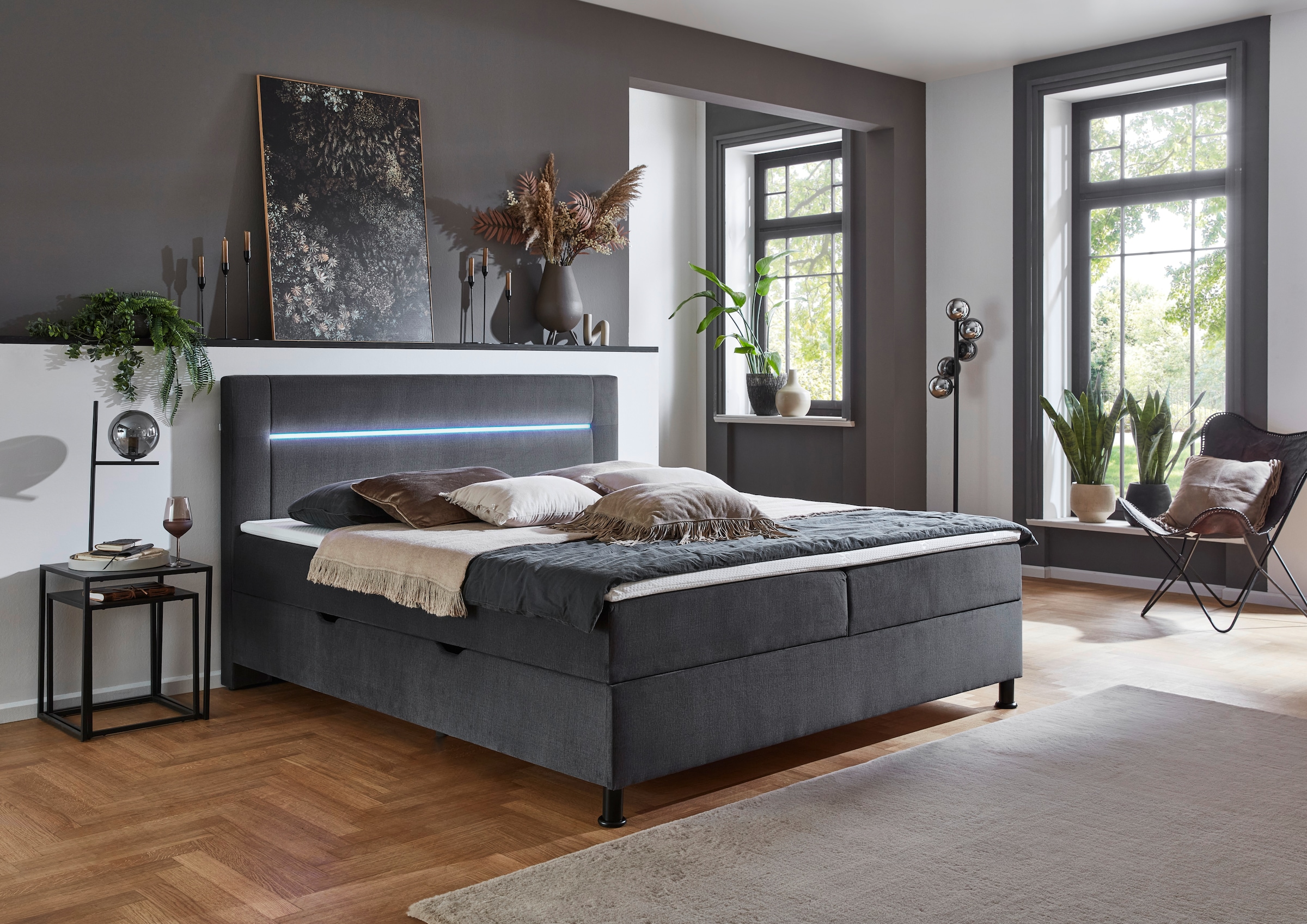 INOSIGN Boxbett »Escalon LED mit Bettkasten, inkl. Topper, LED-Lichtleiste im Kopfteil«, erhältlich in den Breiten 120x200cm und 180x200cm