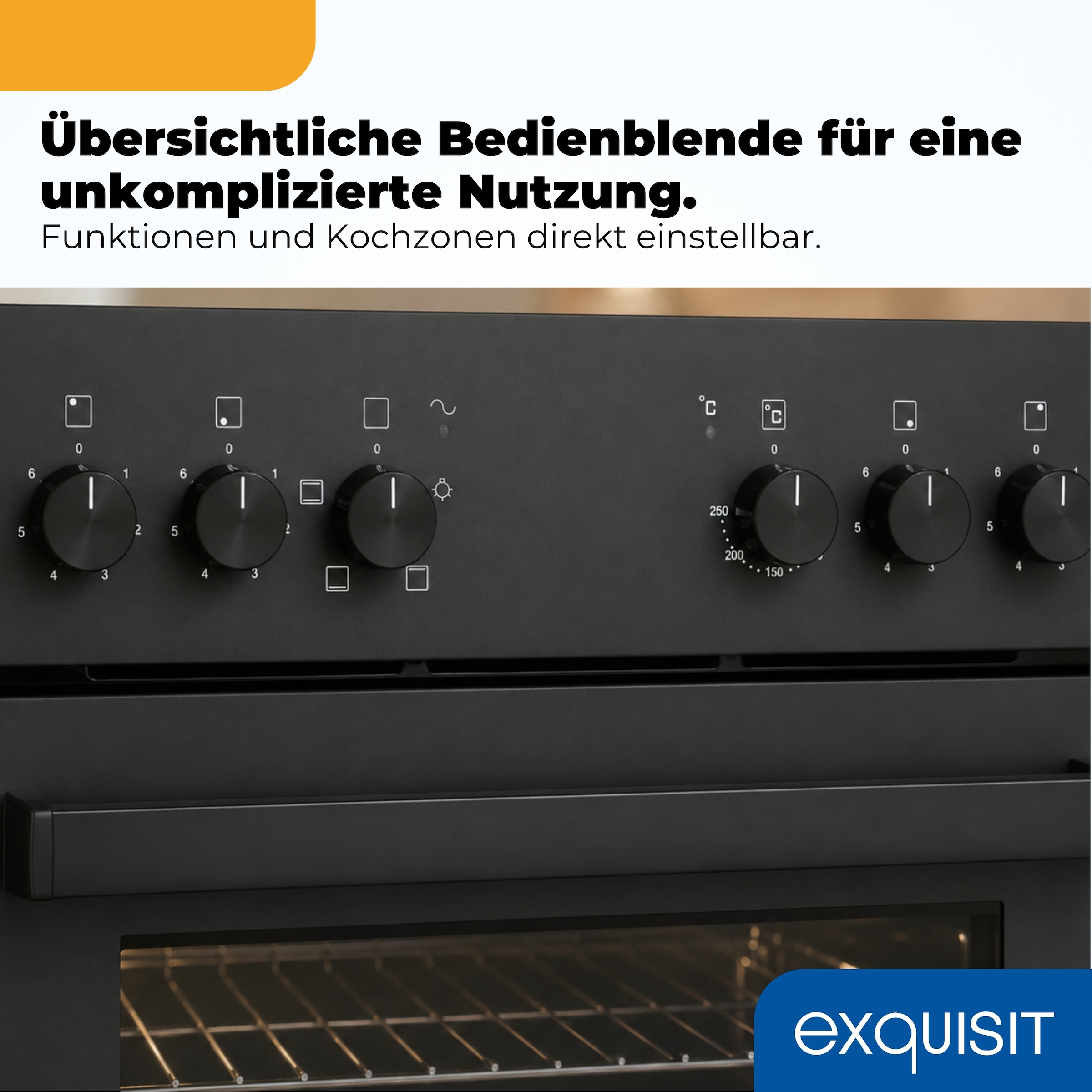 exquisit Backofen-Set »EHE346-120 Set mattschwarz« Backofen | Glaskeramikkochfeld, 2 Stk. tlg. Ober&Unterhitze mit 4-Zonen-Glaskeramikkochfeld – einfach & sicher!