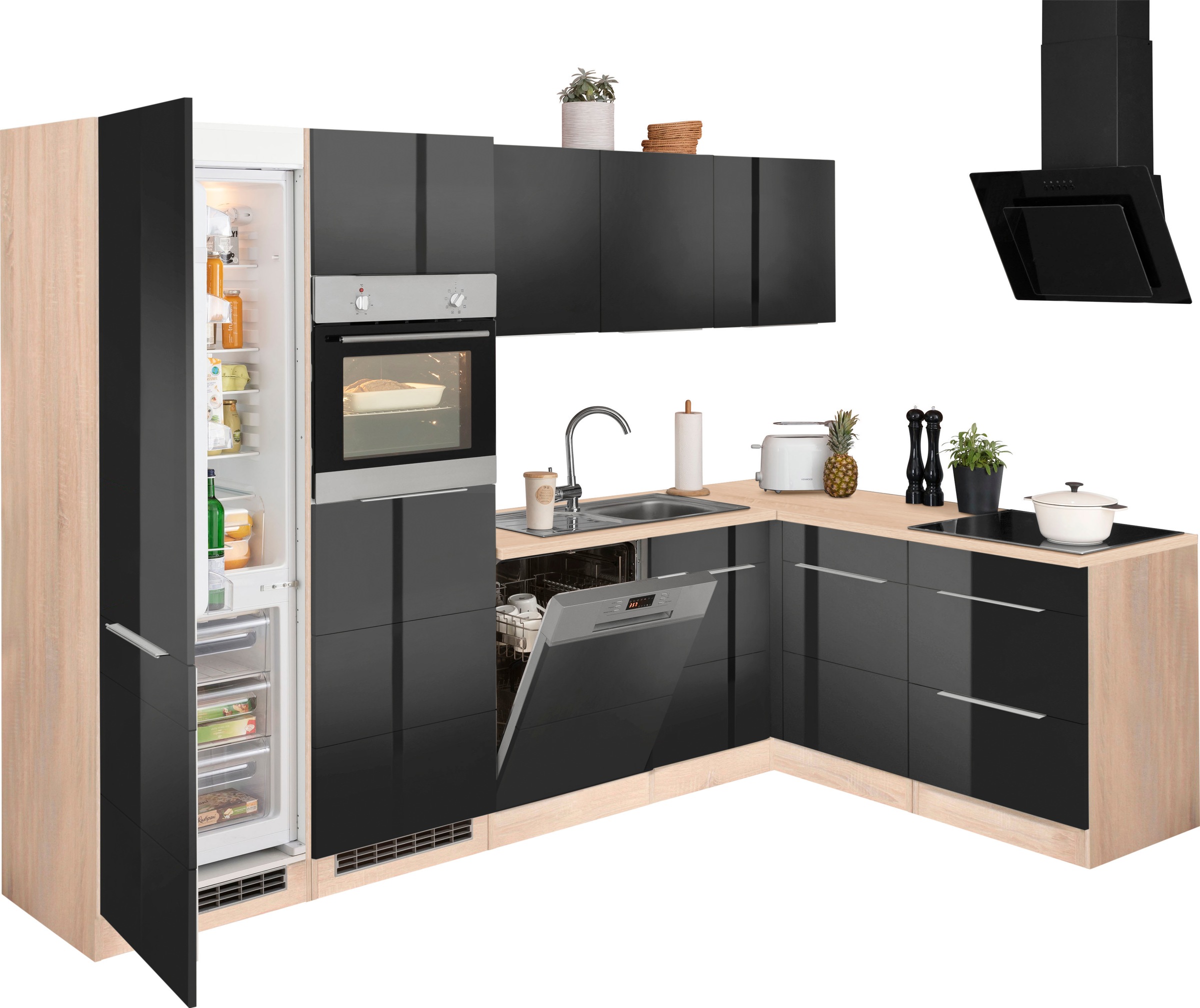 KOCHSTATION Winkelküche »KS-Brindisi Stellbreite 290/170 cm«, wahlweise mit E-Geräten und Induktion, mit MDF-Fronten