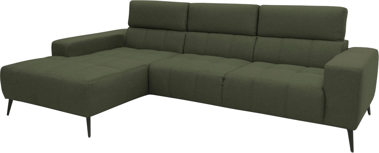 DOMO collection Ecksofa »Trento L-Form, mit Kufenfuß oder Einzelfuß«, wahlweise mit Kopfteilverstellung, Recamiere links/rechts bestellbar