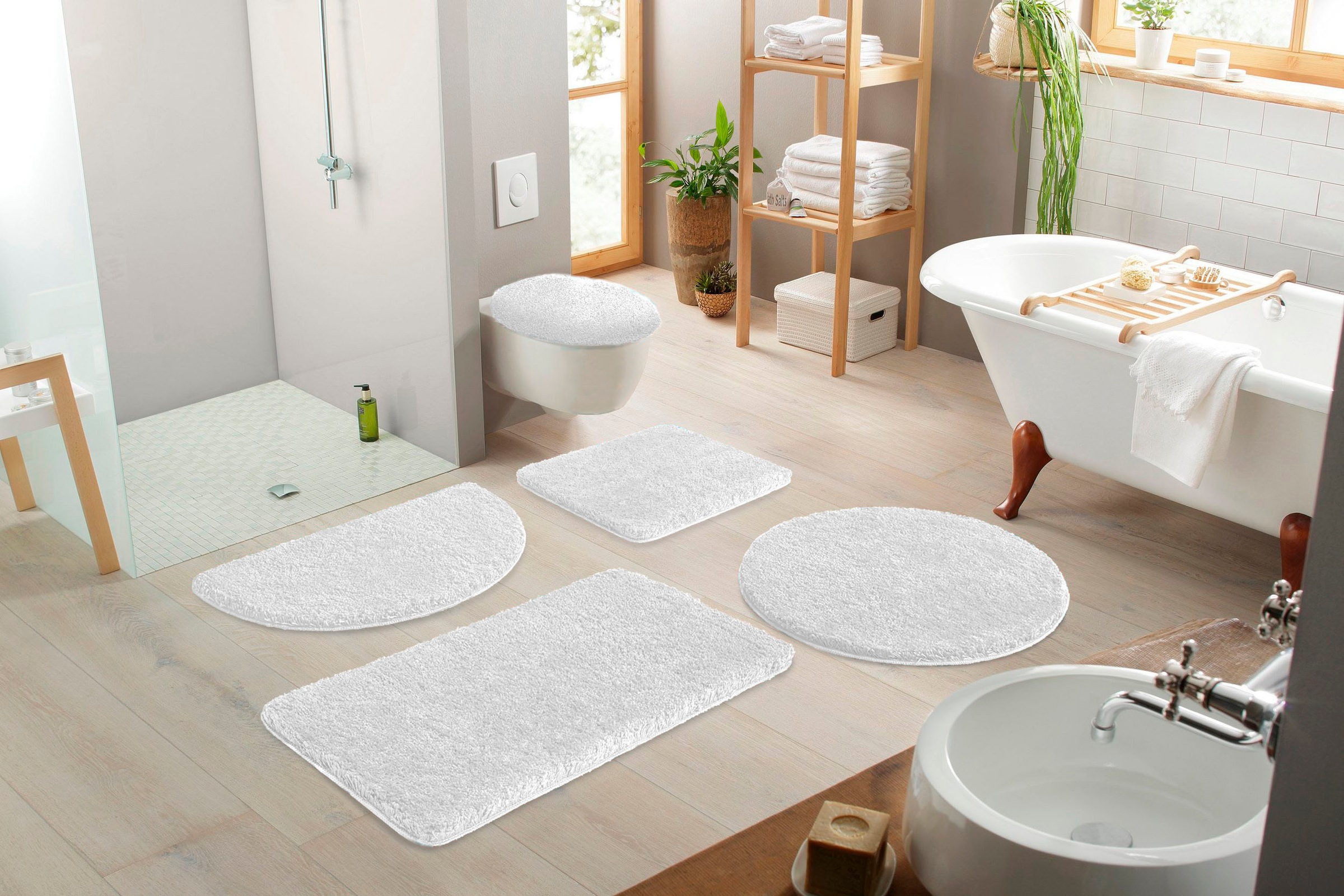 my home Badematte »Sanremo, Badvorleger, Badezimmer Teppich, sehr weich«, rutschhemmend beschichtet, fußbodenheizungsgeeignet-schnell trocknend, Badteppich, unifarben, rechteckig, rund & als 3-tlg. Set erhältlich
