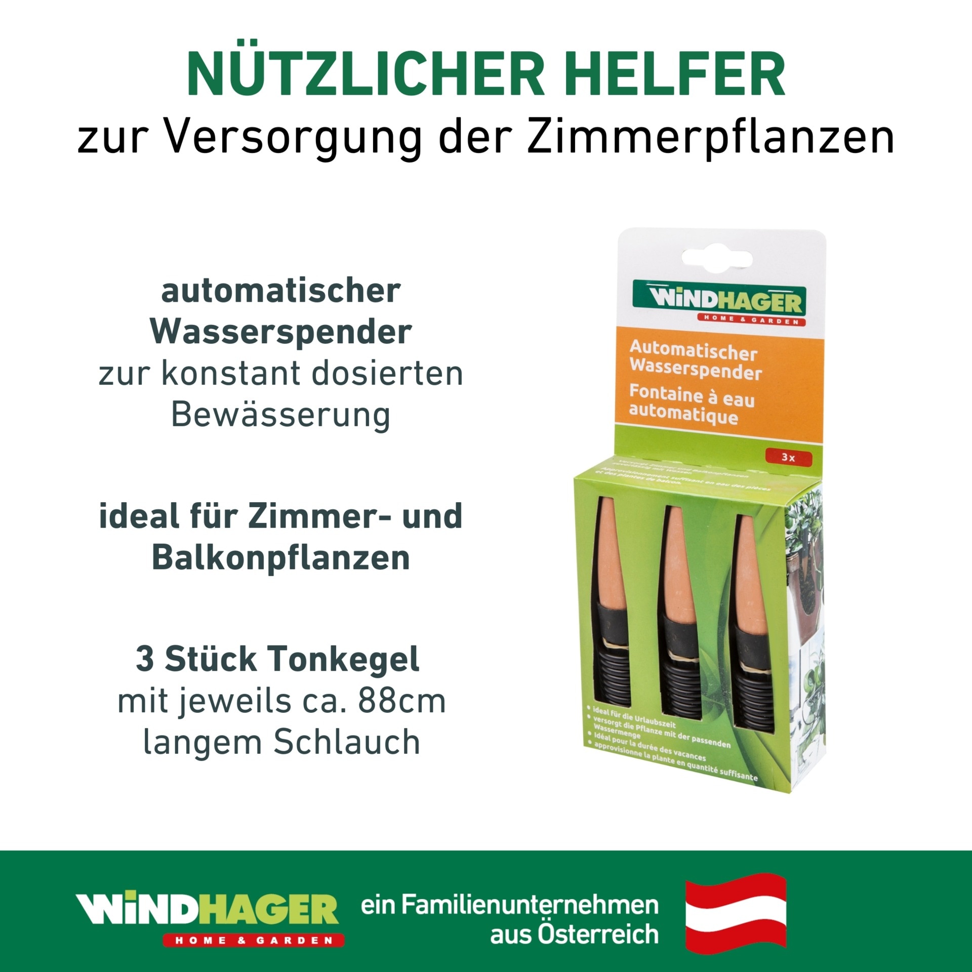 Windhager Bewässerungssystem »automatischer Wasserspender für Zimmerpflanzen 3 Stk.« (Packung, 3 Stk. tlg.)  Flaschenadapter Bewässerung, Abgabemenge ca. 75-110 ml/Tag, 3 x 11 cm