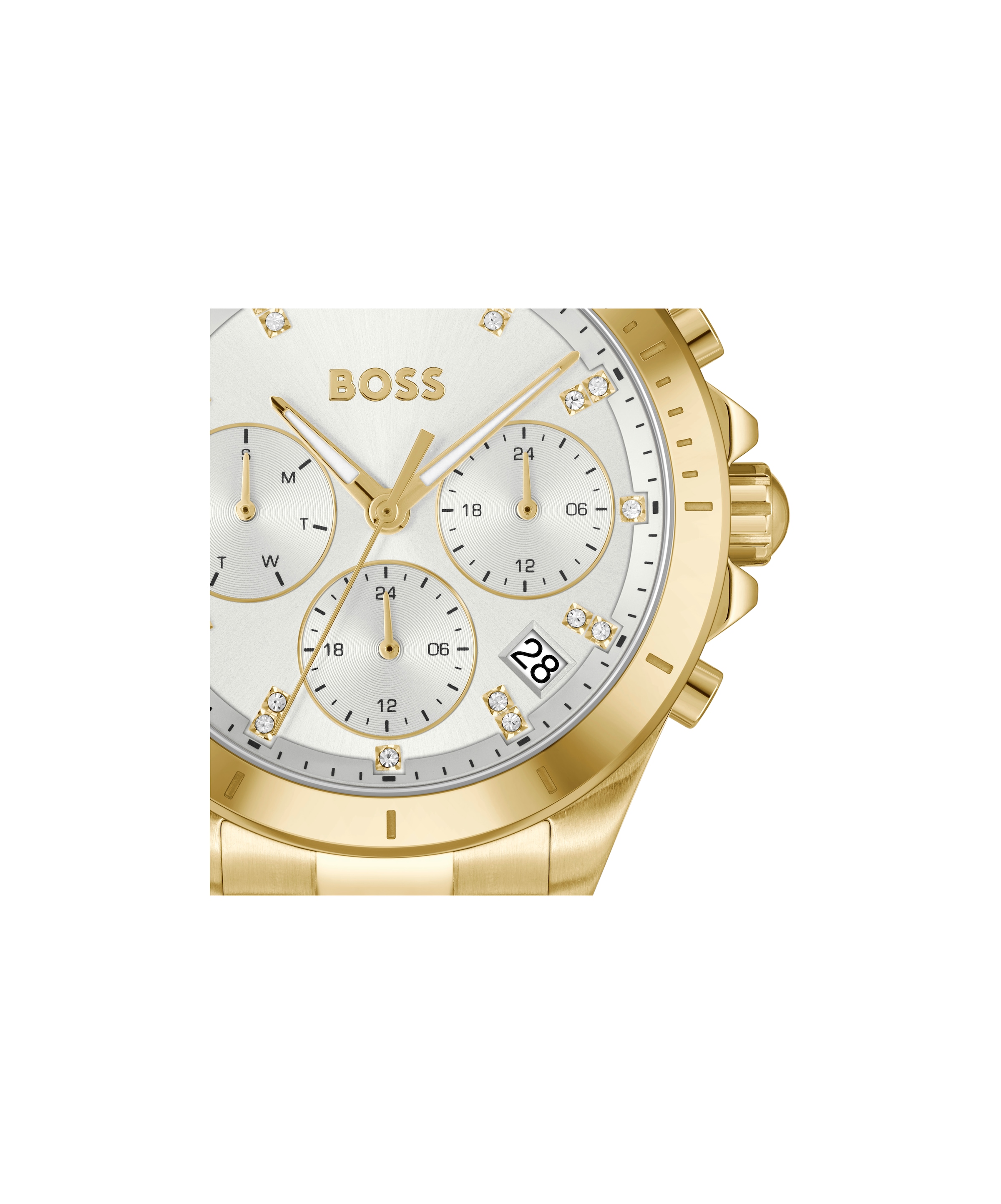 BOSS Multifunktionsuhr »ALLEY«, Quarzuhr, Armbanduhr, Damenuhr, Edelstahlarmband, analog, Tag