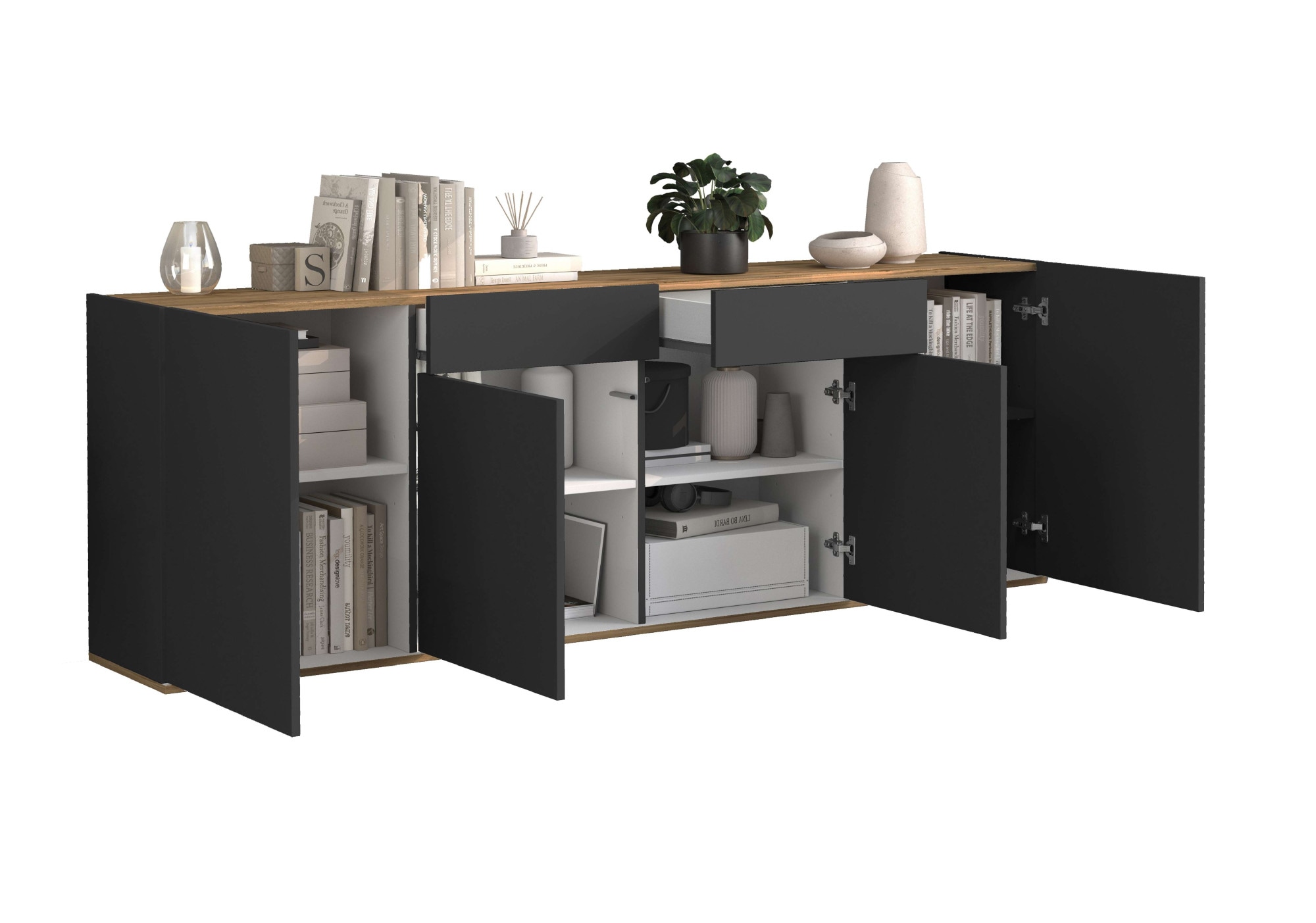 INOSIGN Sideboard »GARDA Sideboard,Kommode, Schrank, Kredenz Grifflos mit Push to Open«, (1 St.), 4 Türen, 2 Schubladen, grifflos Breite 200 cm
