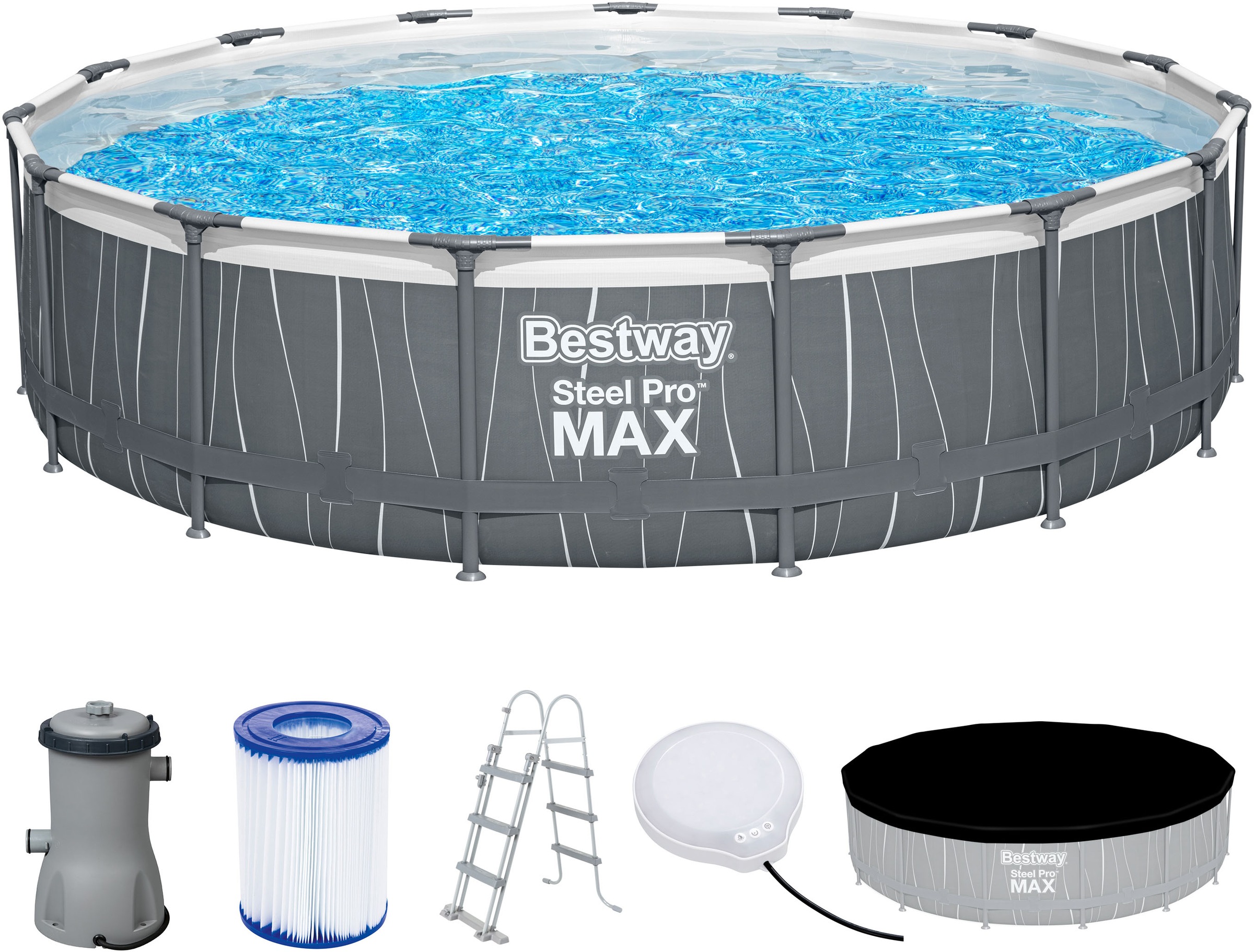 Framepool »Steel Pro MAX™«, (Set), ØxH: 457x107 cm, LED-Design, mit Filterpumpe