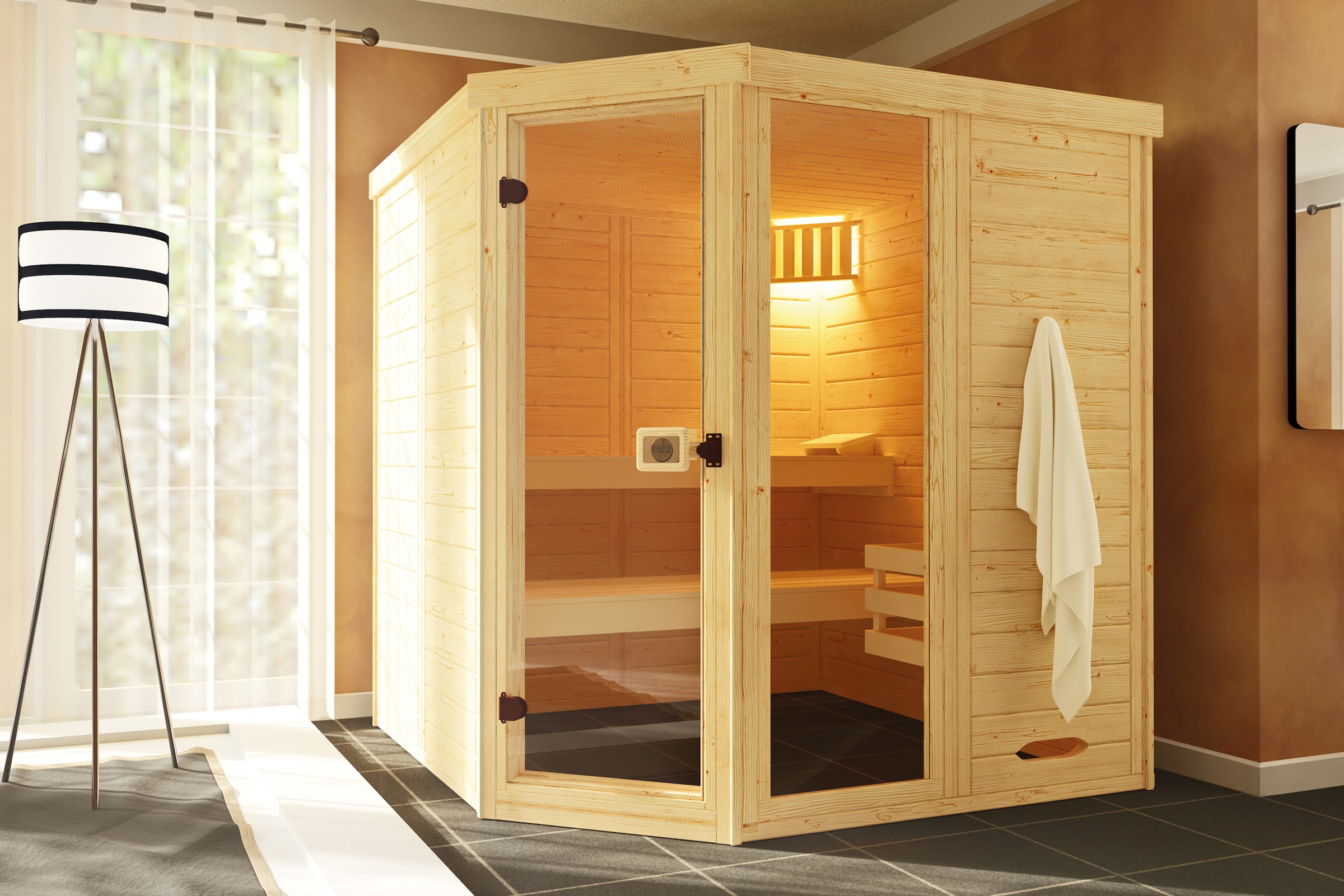 weka Sauna »Massivholz-Elementsauna LAUK« Blockbohlen, vorgefertigte Elemente