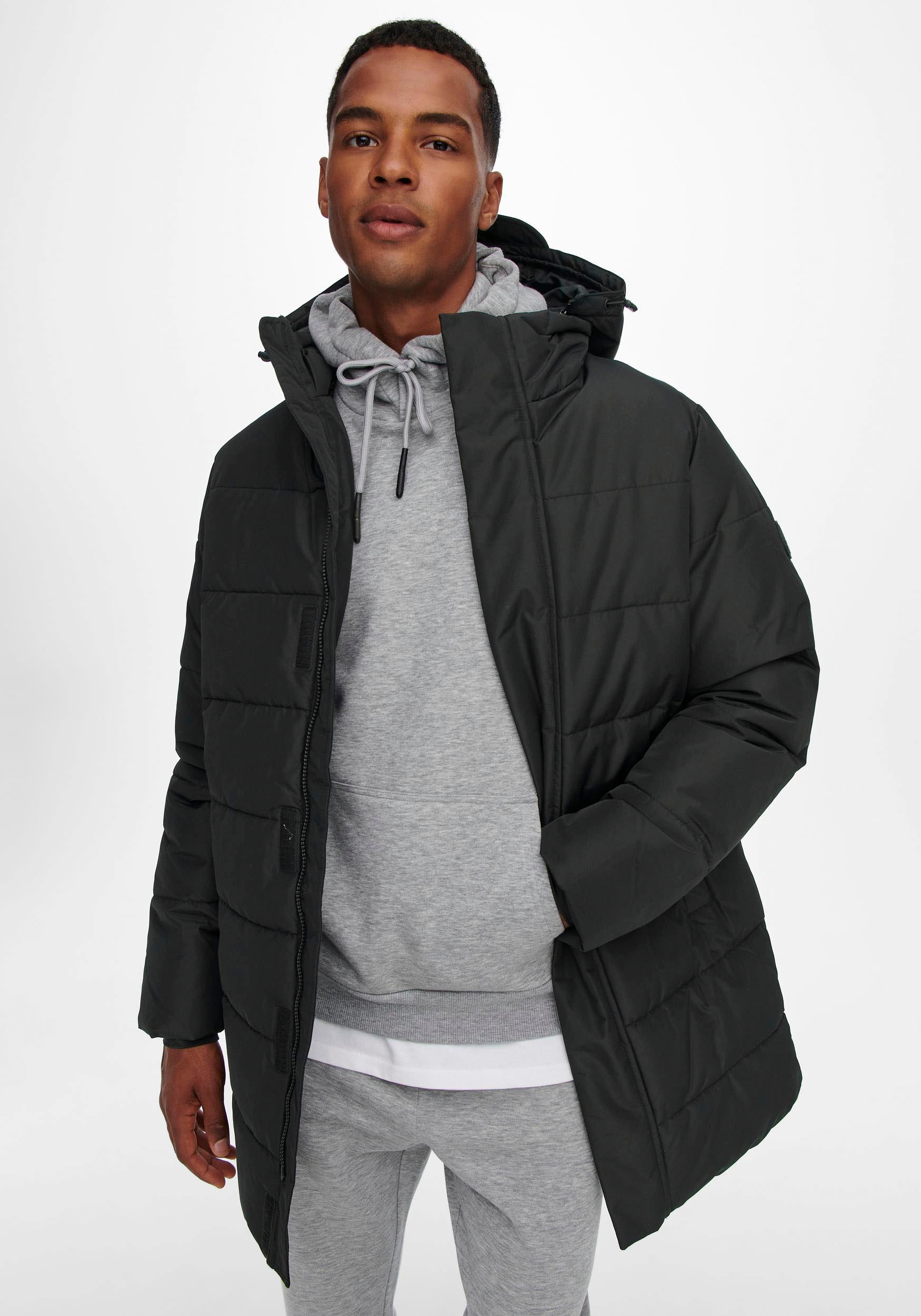 ONLY & SONS Steppjacke »ONSCARL LIFE LONG QUILTED COAT NOOS OTW«, mit Kapuze