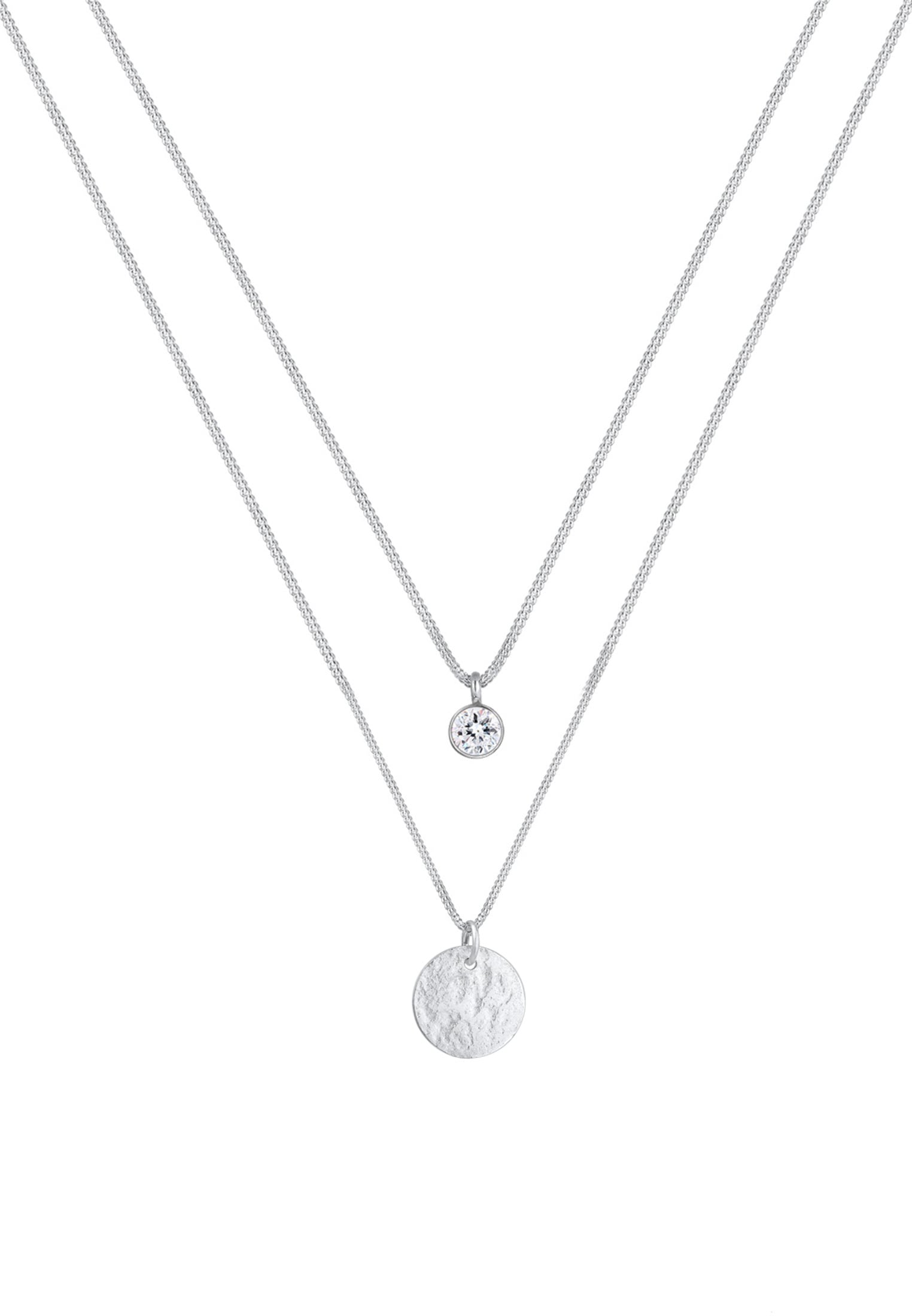 Elli Gliederkette »Layer Plättchen Glas Kristalle 925 Sterling Silver«