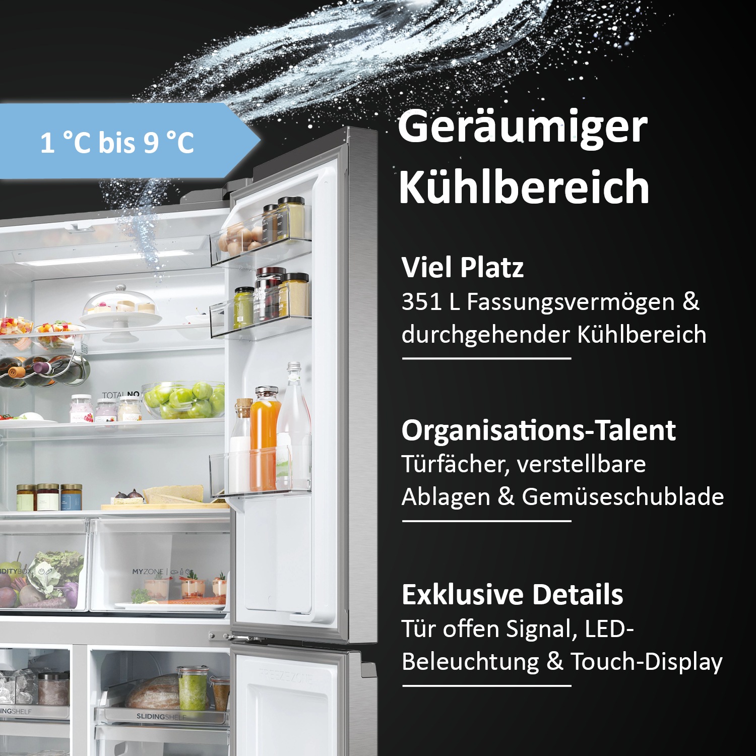 Haier Multi Door CUBE 90 SERIES 5 »HCR5919EHMP«, 190 cm hoch, 91 cm breit, Nutzinhalt: 525 Liter, Wasserdispenser