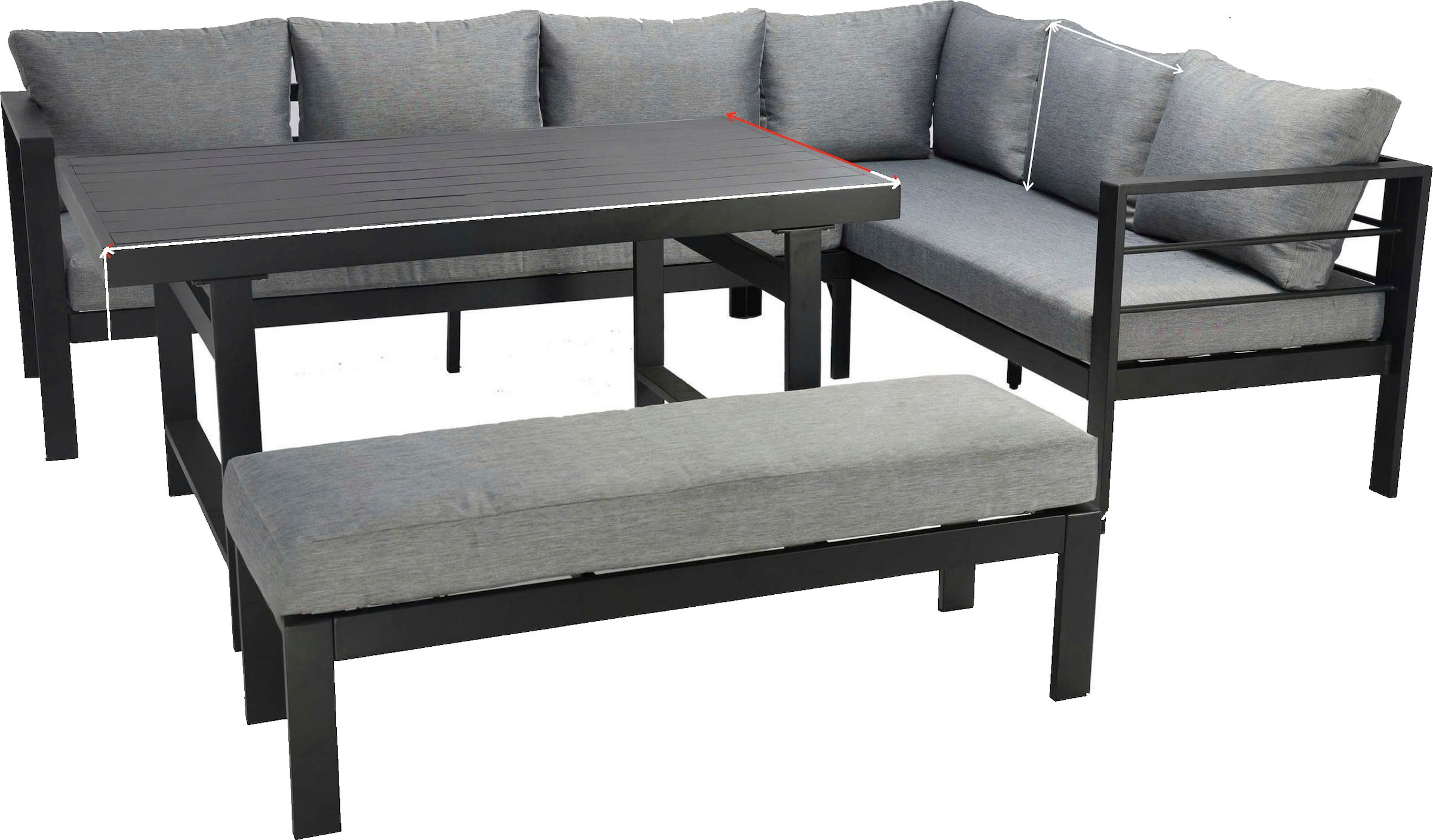 KONIFERA Gartenlounge-Set »New Jersey« Set, 2x Sofa, 1x Bank, 1x Tisch, 3x Sitzauflage, 7x Rückenkissen, 14 tlg. tlg. bestehend aus 2 Sofas, 1 Bank, 10 Sitz- und Rückenkissen, 1 Tisch