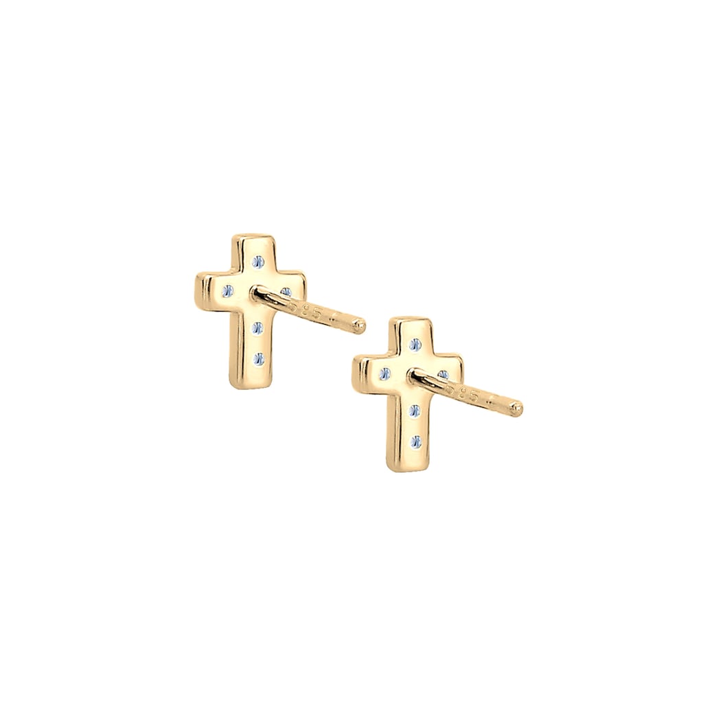 Elli DIAMONDS Paar Ohrstecker »Kreuz Religion Diamant (0.06 ct) 585er Gelbgold«