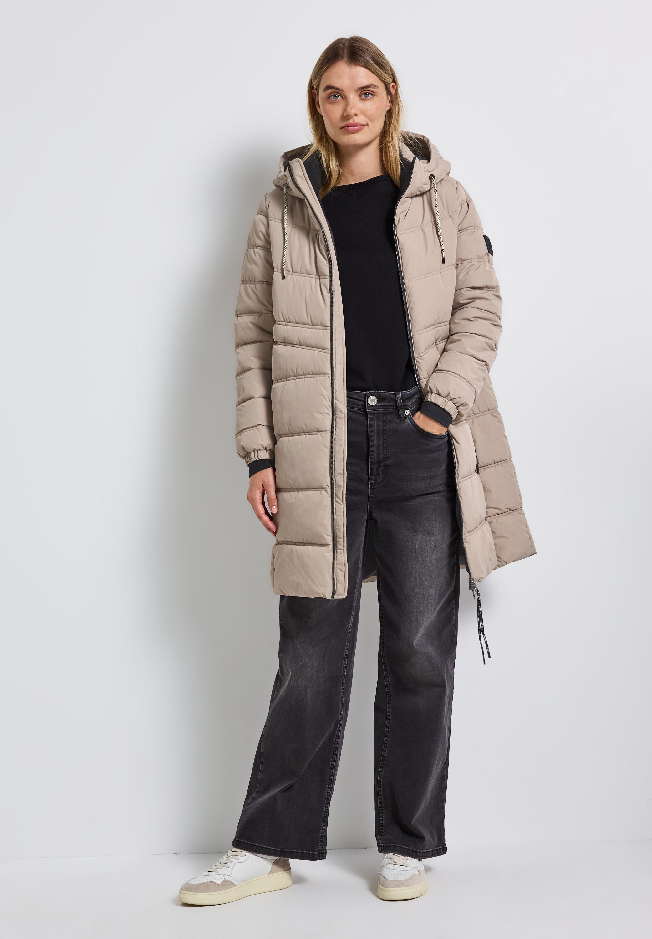 STREET ONE Steppjacke, mit Kapuze, lange Winterjacke, mit Kapuze