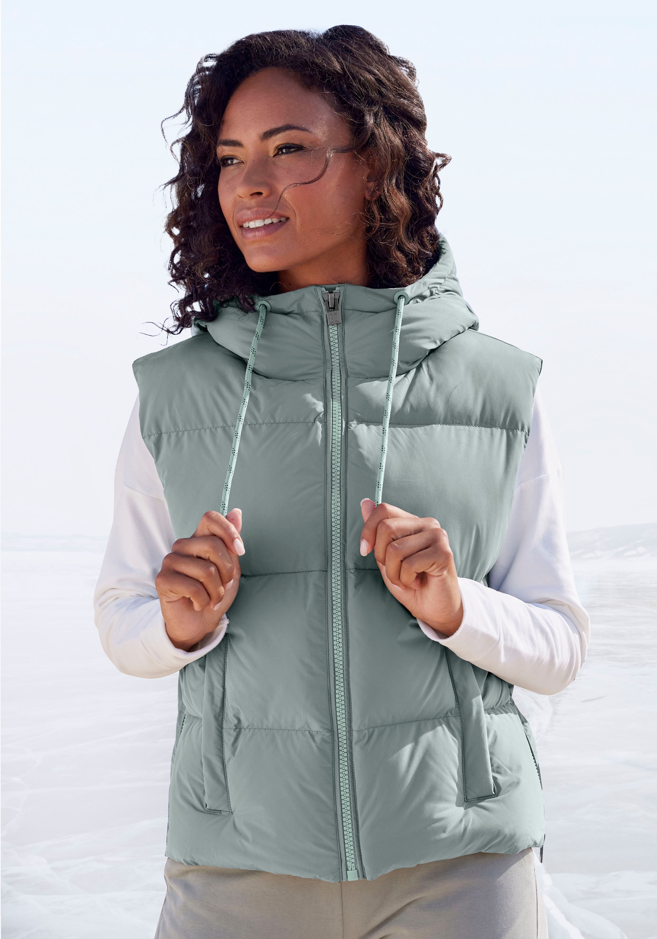 ELBSAND Steppweste mit Kapuze graugrün S (36)