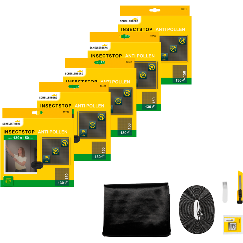 SCHELLENBERG Fliegengitter-Gewebe »mit Pollenschutz für Fenster« Set, 5 Stk. tlg. Insektenschutz, einfache Klebe-Montage, 130 x 150 cm, anthrazit...